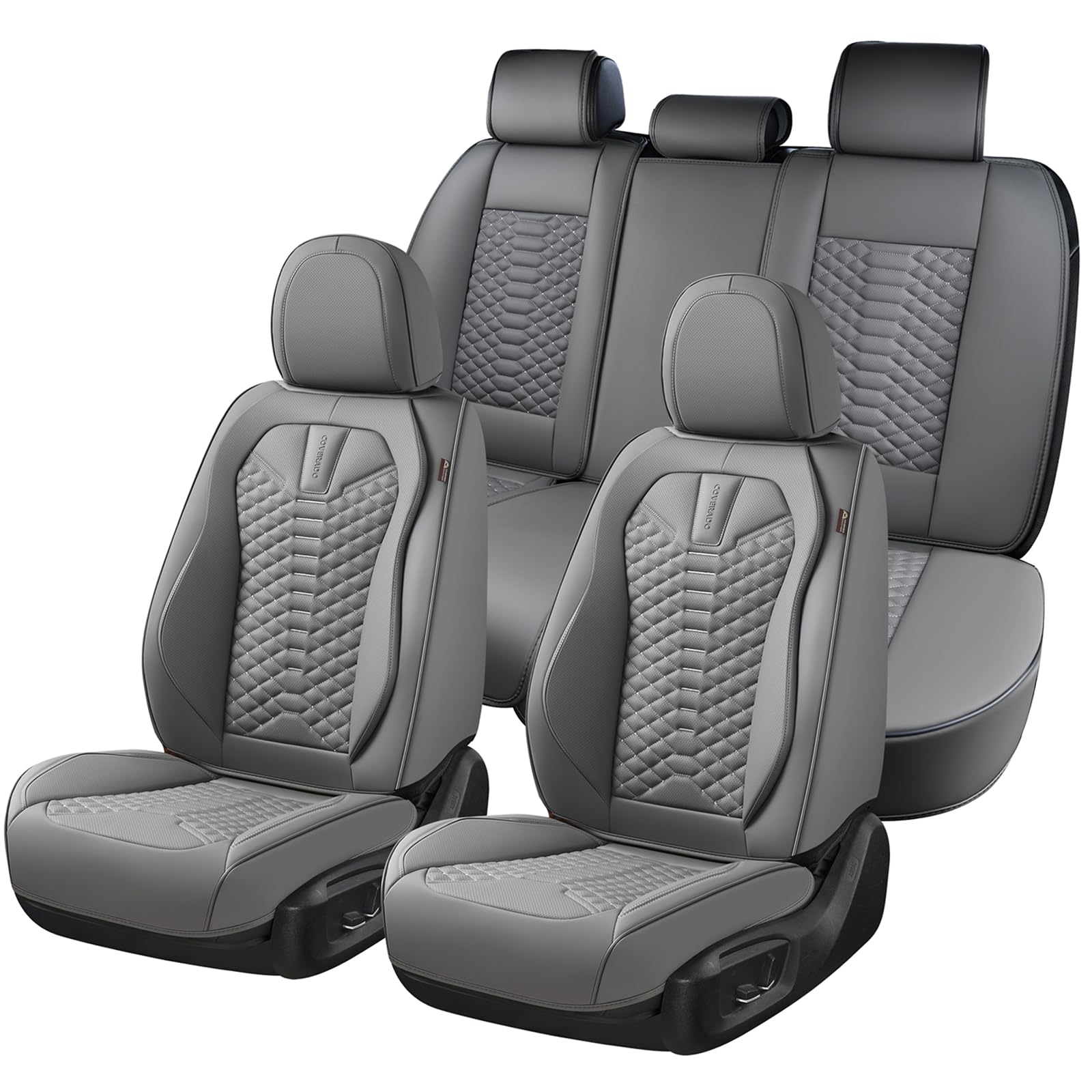 Coverado Car Seat Covers Full Set, Nappa Leather Seat Covers For Cars, 5 Seats Universal Waterproof Seat Covers, Front And Back