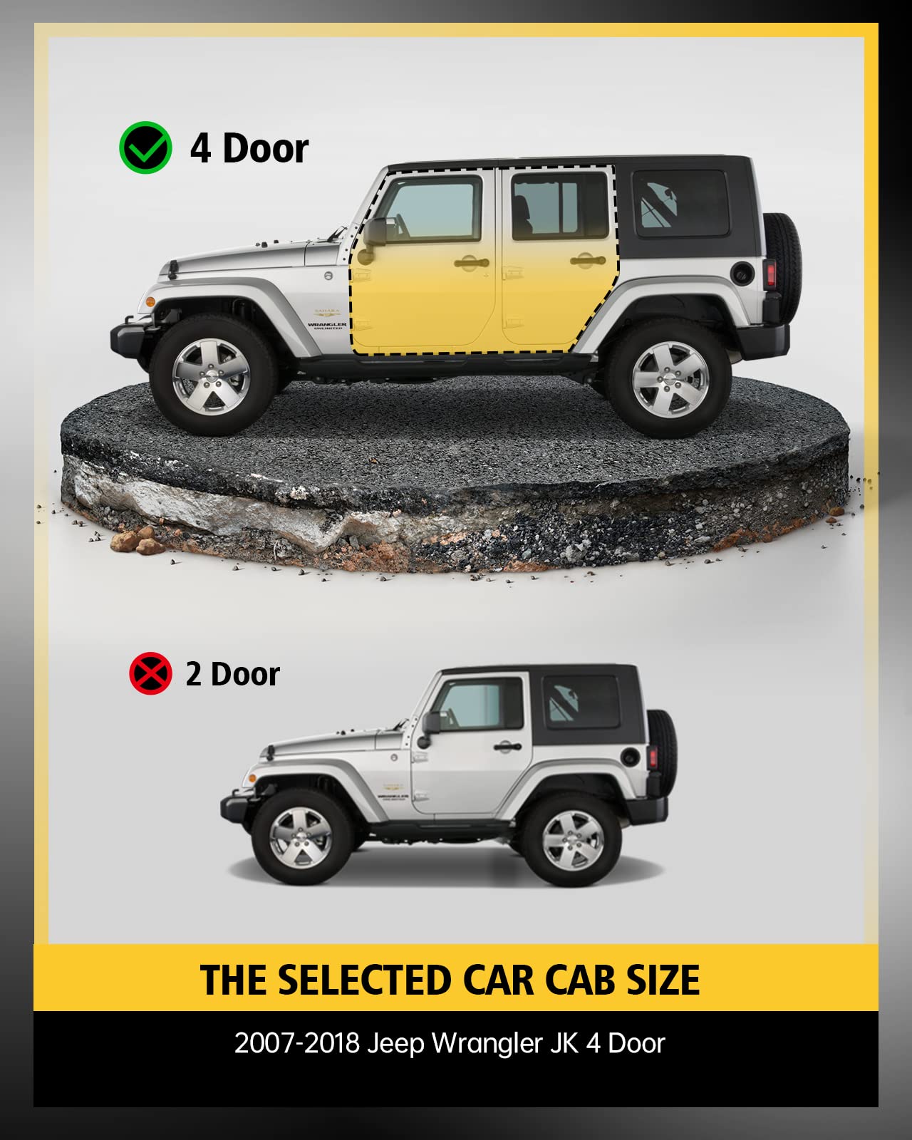KYX Running Boards - 3 Tube Side Steps for 2007-2018 Wrangler JK, Black Stainless Steel, Model KY8CEN04400U1