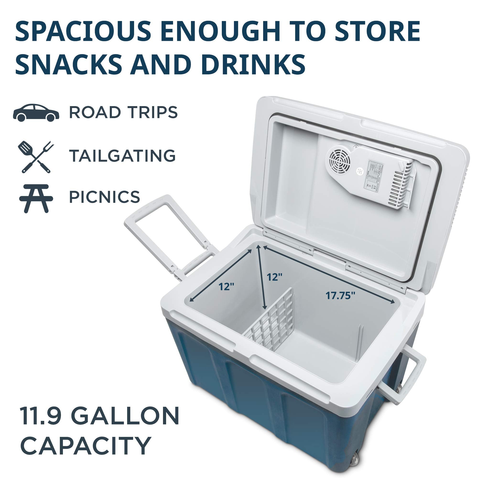 Ivation Electric Cooler & Warmer With Wheels & Handle |48 Quart (45 L) Portable Thermoelectric Fridge For Vehicles & Trucks| 110V Ac Home Power Cord & 12V Car Adapter For Camping, Travel & Picnics