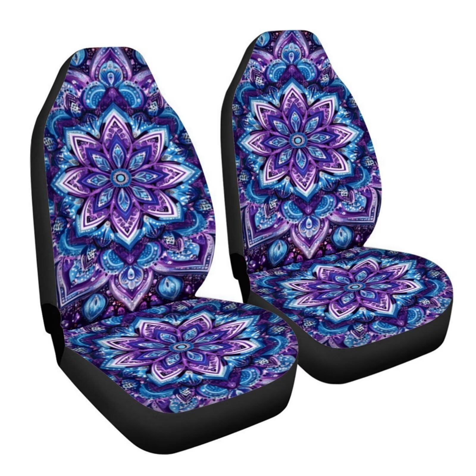 Bigcarjob Purple Lotus Car Seat Covers Set For Women Auto Interior Seat Protector Boho Lotus Car Accessories Set 2 Pcs Auto Fron