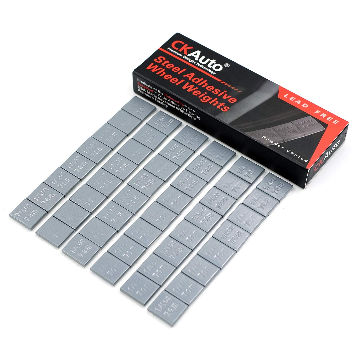 CKAuto Grey Adhesive Stick-on Wheel Weights, 1/4oz, 48PCS, EasyPeel for Cars, Trucks, SUVs, Motorcycles - Low Profile, U.S. OEM