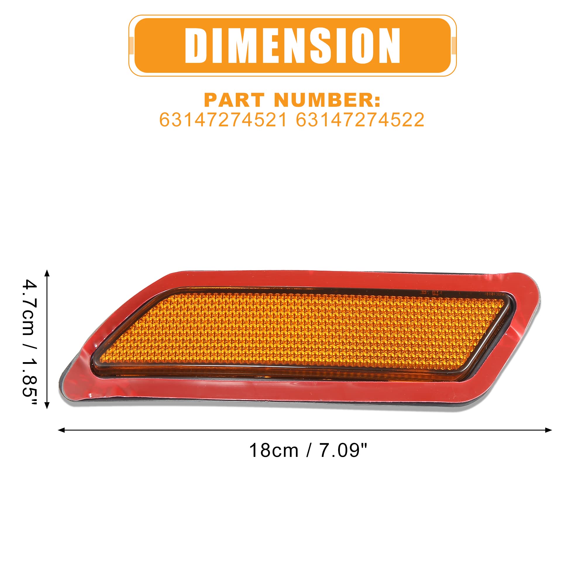 X Autohaux Pair Front Bumper Reflector Side Marker 63147274521 63147274522 For Bmw F30 F31 3-Series 2013-2015 Replace Amber Colo
