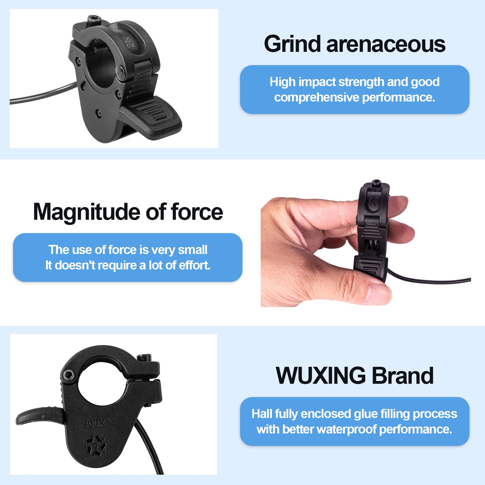 HUSETOO Electric Throttle 300X Thumb Throttle for 7/8inch 22mm Left and Right Handlebars 12v 24v 36v 48v 60v 72v Electric E-Bike