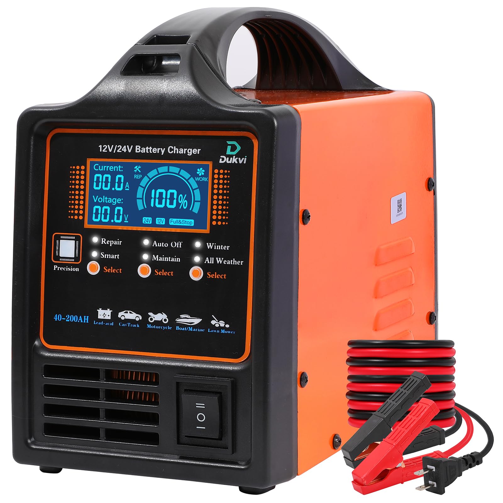 12V 24V Car Battery Charger Heavy Duty, 0-15A Automatic Battery Maintainer, Smart Trickle Charger with Repair & Winter Mode, Aut