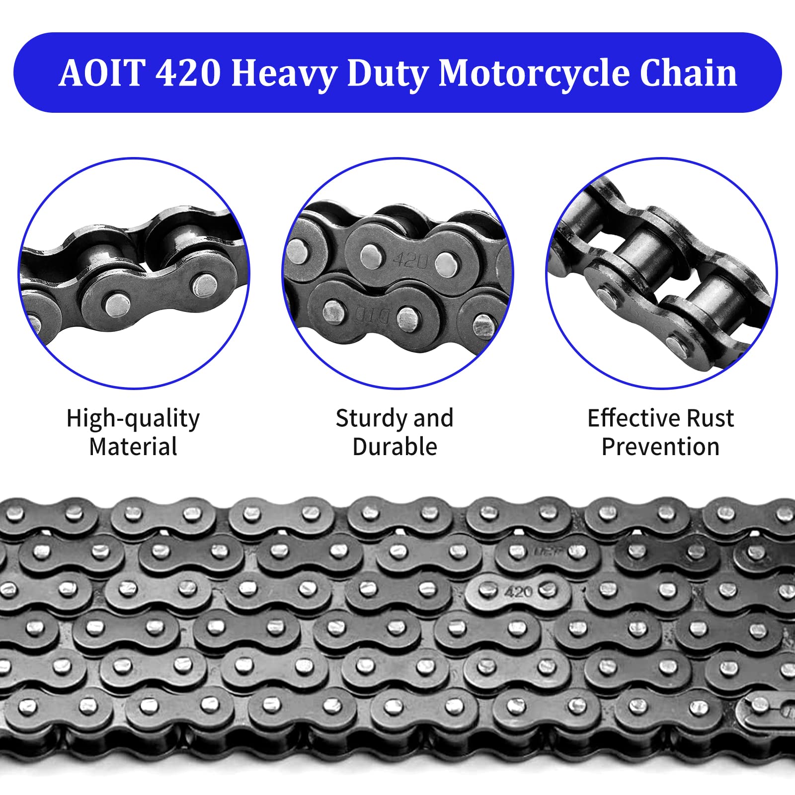 420 Motorcycle Chain 140 Links - 420 Standard Roller Chain For 110Cc 125Cc Go Kart Dirt Pit Bike Atv Quad Scooter Mini Bike, Fre