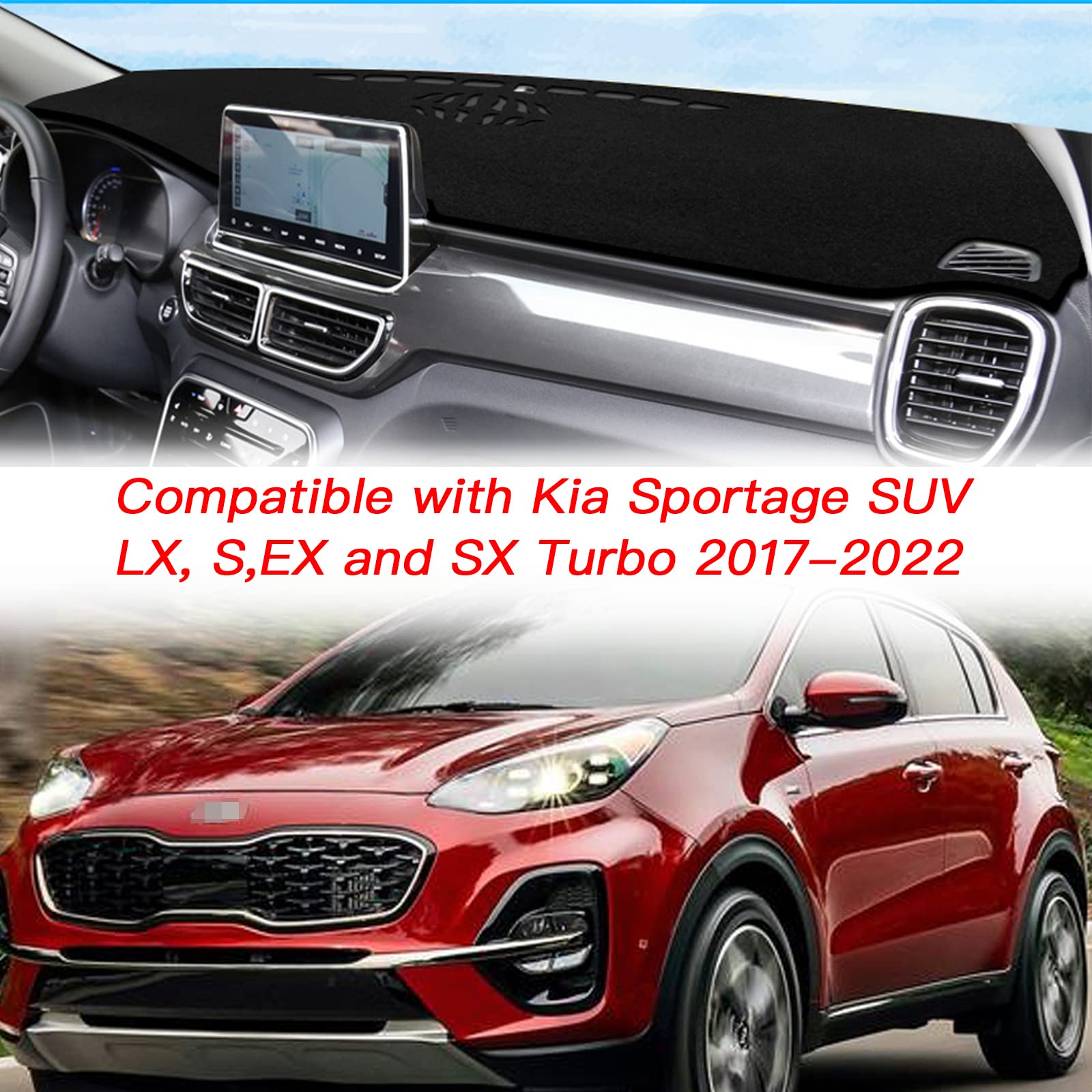 Keegtbox Dash Mat Cover Custom Interior Center Console Compatible With Kia Sportage Suv 2017 2018 2019 2020 2021 2022 Dashboard