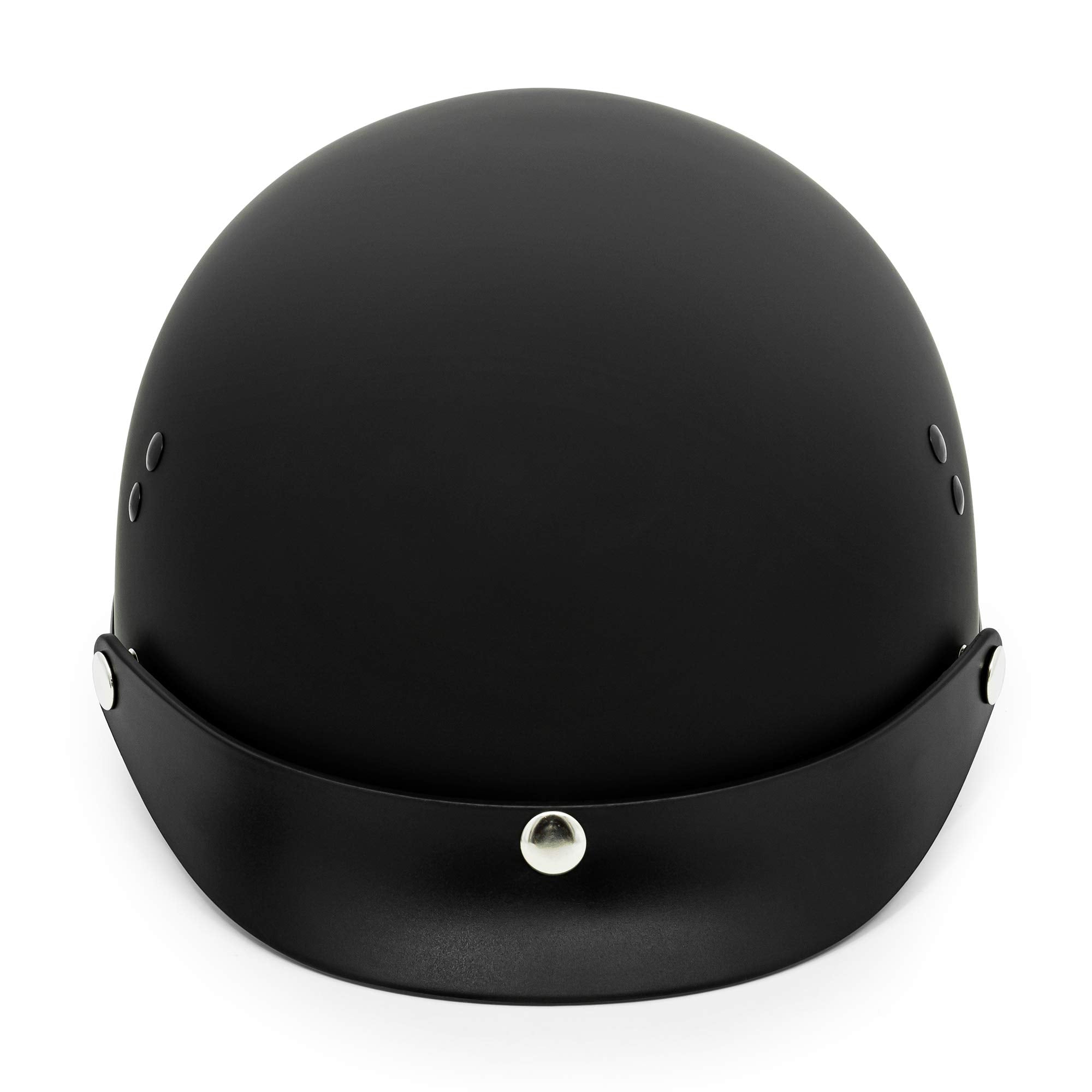 Vcan Cruiser Solid Flat Black Half Face Motorcycle Helmet With Drop-Down Sun Visor, Removable Peak And Quick Release Buckle (Xx-