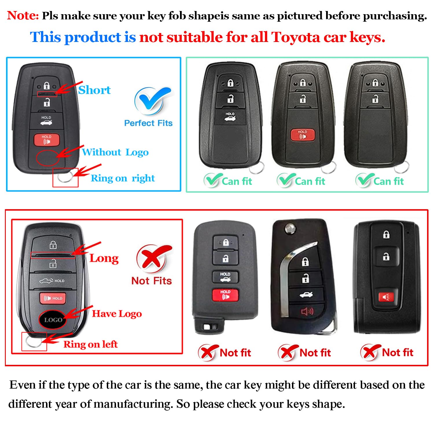 Qbuc For Toyota Key Fob Cover With Keychain Premium Tpu Key Fob Case Suitable For 2018-2024 Highlander Rav4 Camry Avalon C-Hr Co