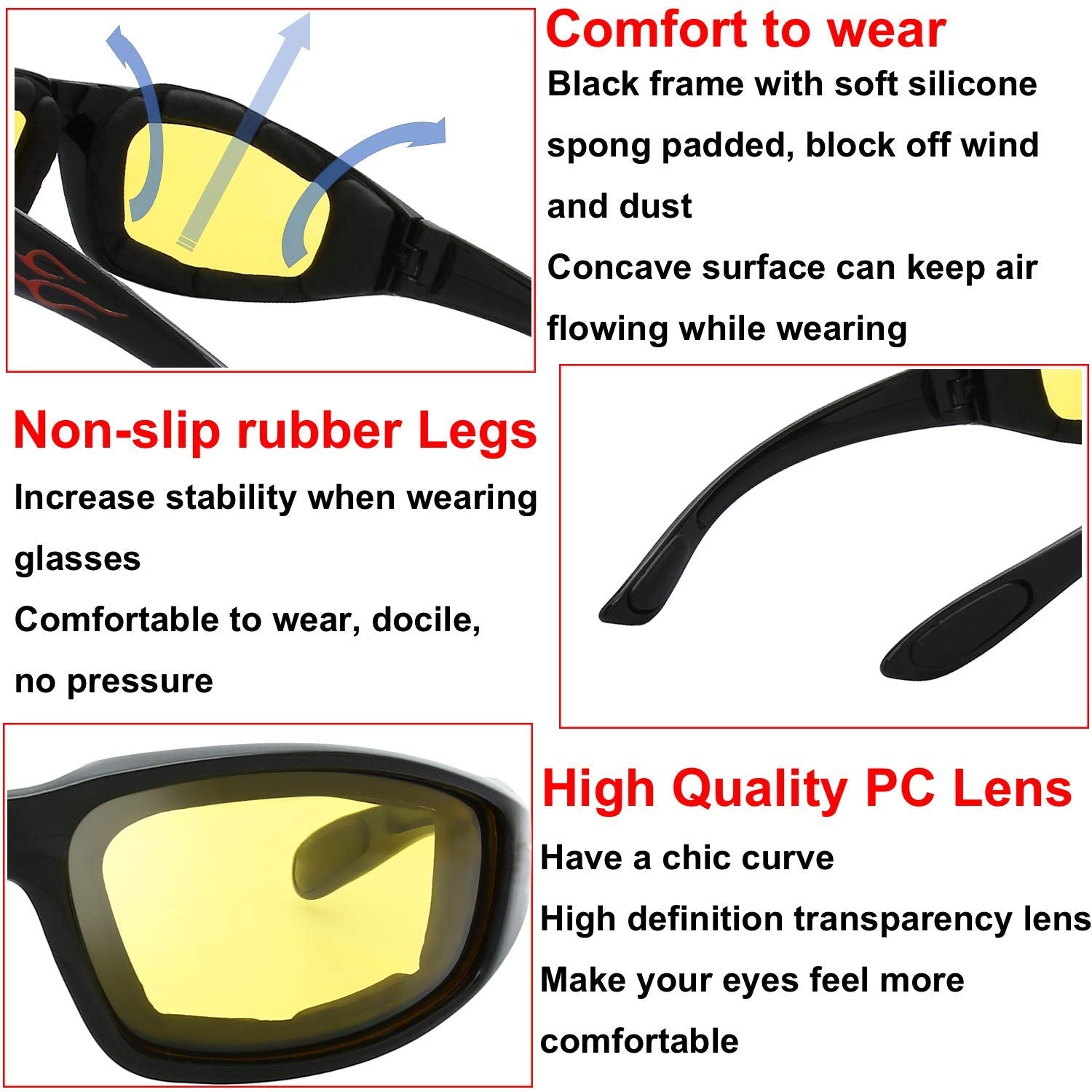 The Fresh Motorcycle Riding Glasses Padded Frame Lens Block 100% Uvb For Outdoor Activity Sport (1404-Shiny Black, Grey, Silver