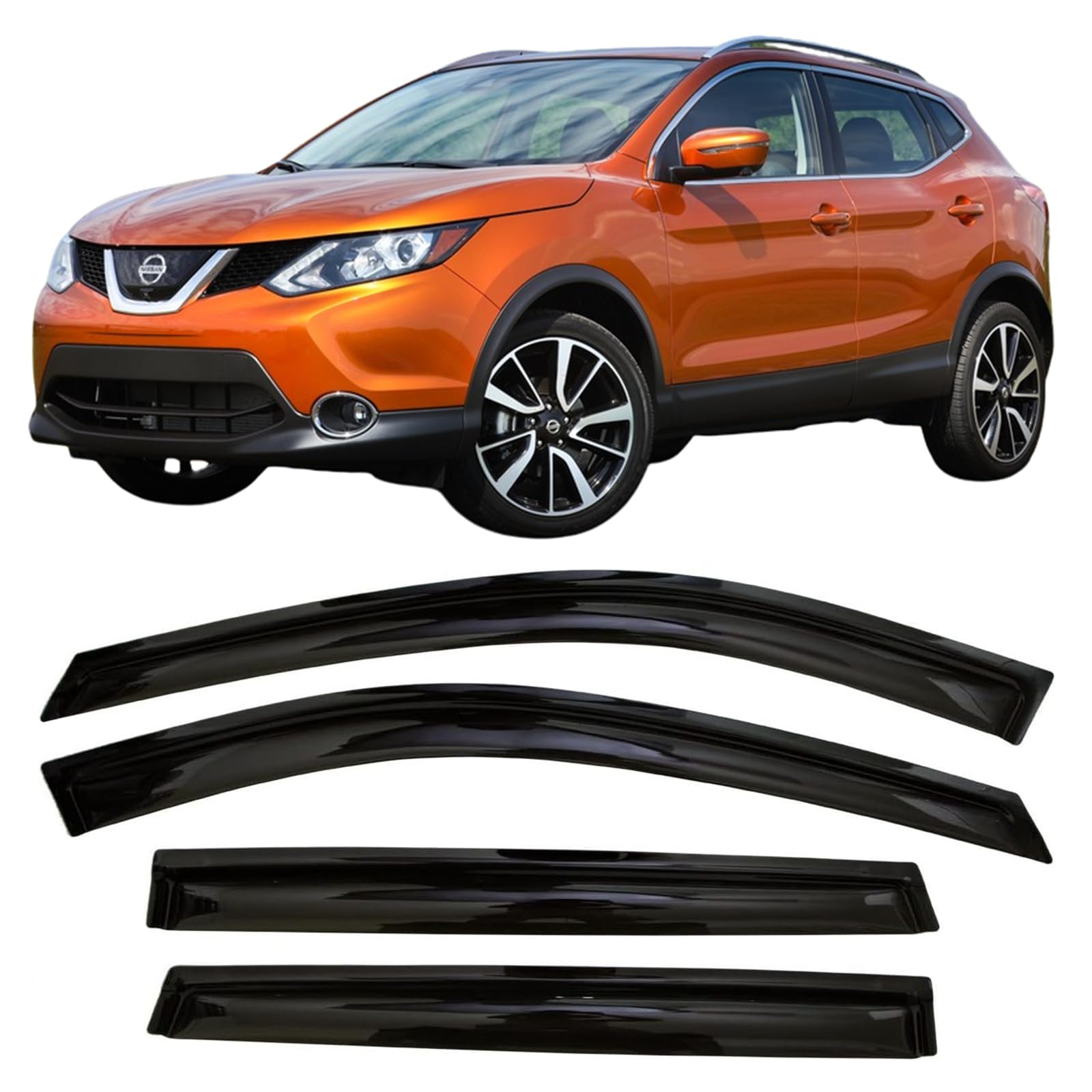 2014-2020 Tape-On Rain Guards For Nissan Rogue Side Window Visor Deflectors Extra Thick Vent Shades 2015 2016 2017 2018 2019