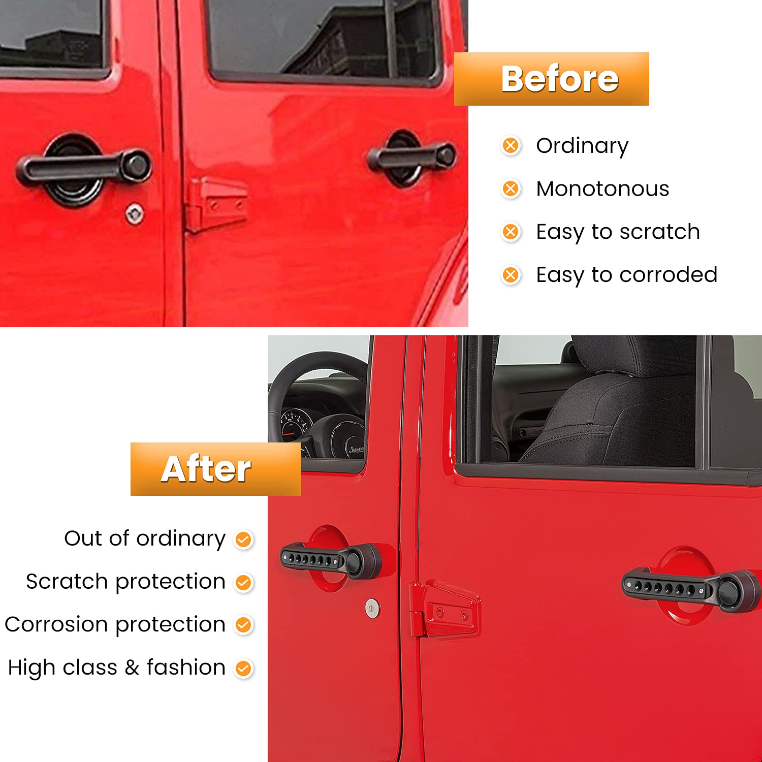 E-cowlboy Grab Handle Inserts Cover+Push Button Knobs Cover Trim for Jeep Wrangler JK JKU Sahara Rubicon Unlimited 2007-2018 Ext