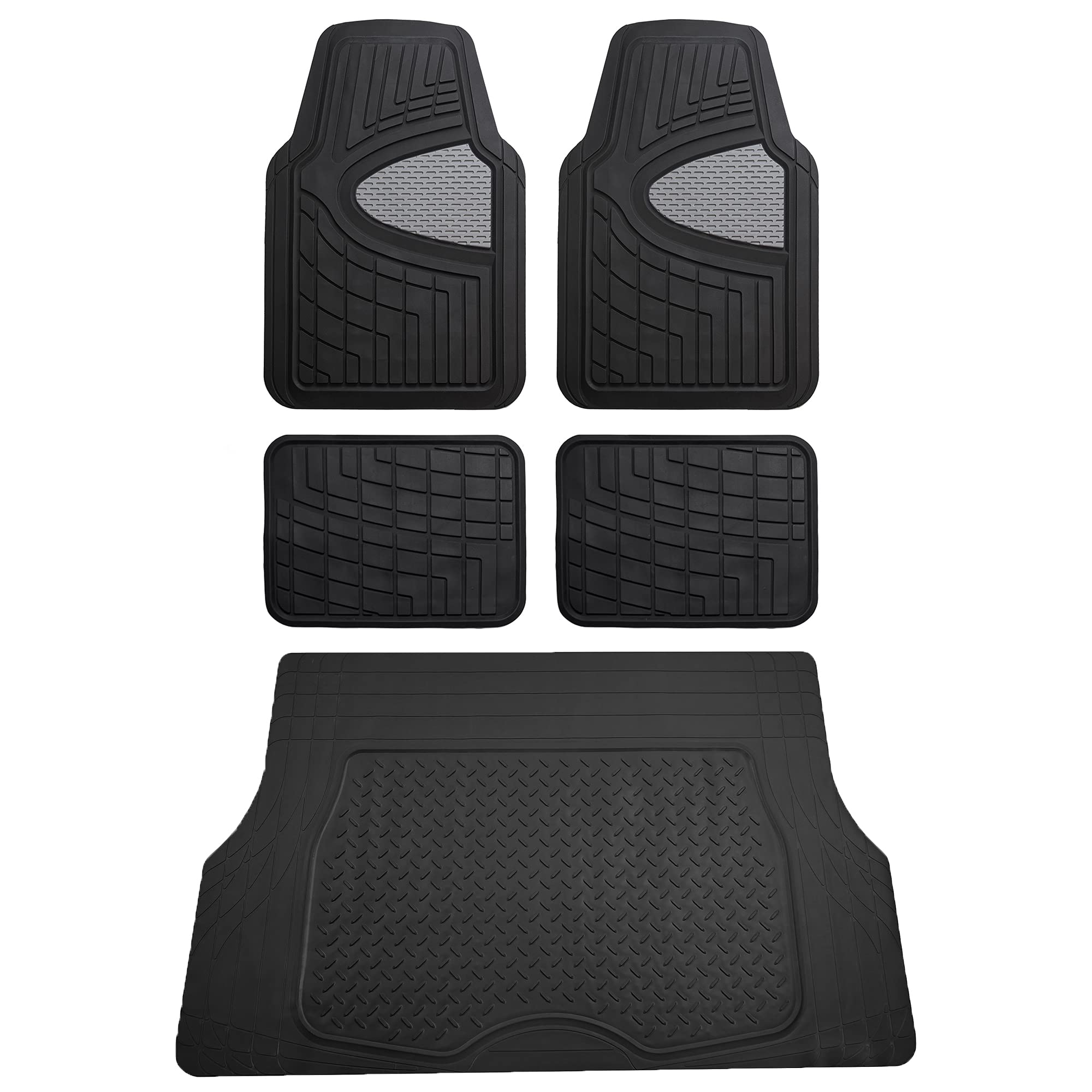 Fh Group Premium Liners Tall Channel Trimmable All Weather Rubber Full Set Car Floor Mats (Gray) W. Trimmable All-Season Cargo L