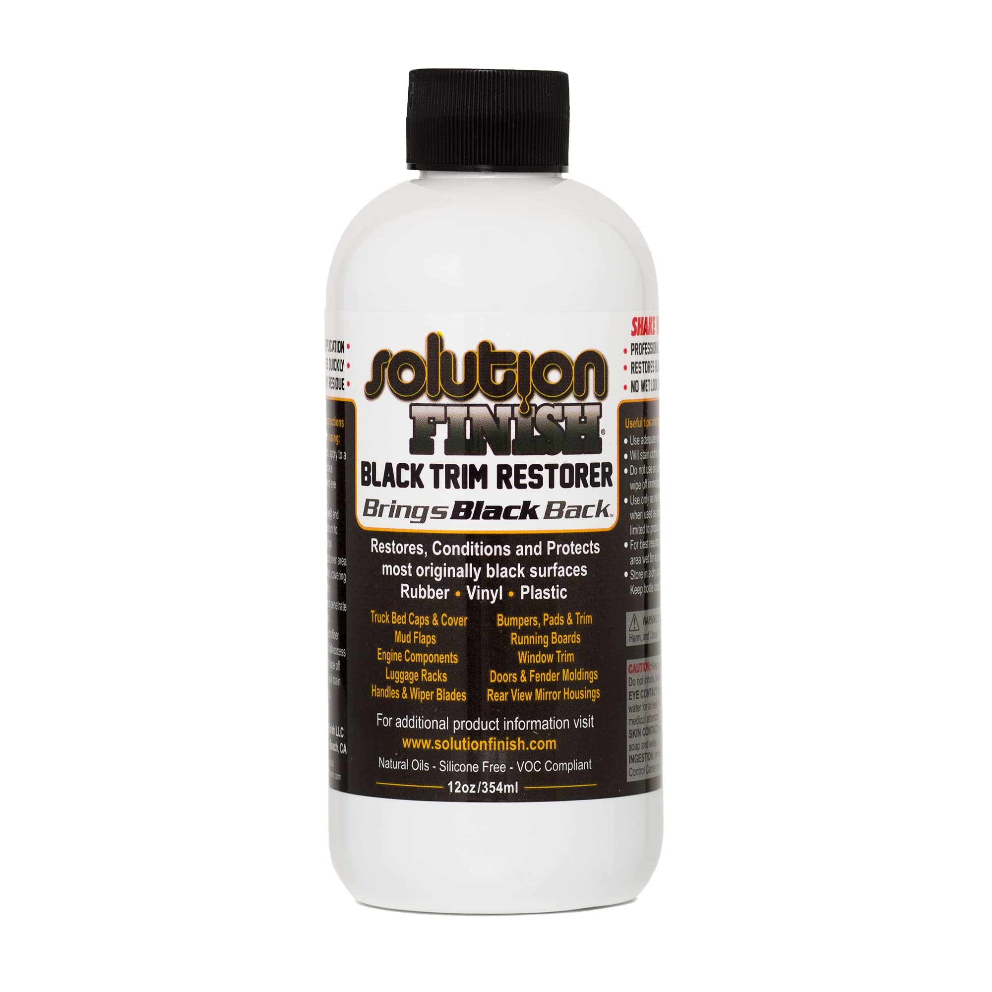 Solution Finish Black Plastic & Vinyl Trim Restorer, 12 Fl Oz - Revives Color for Cars & Trucks, Model SF-BBB12