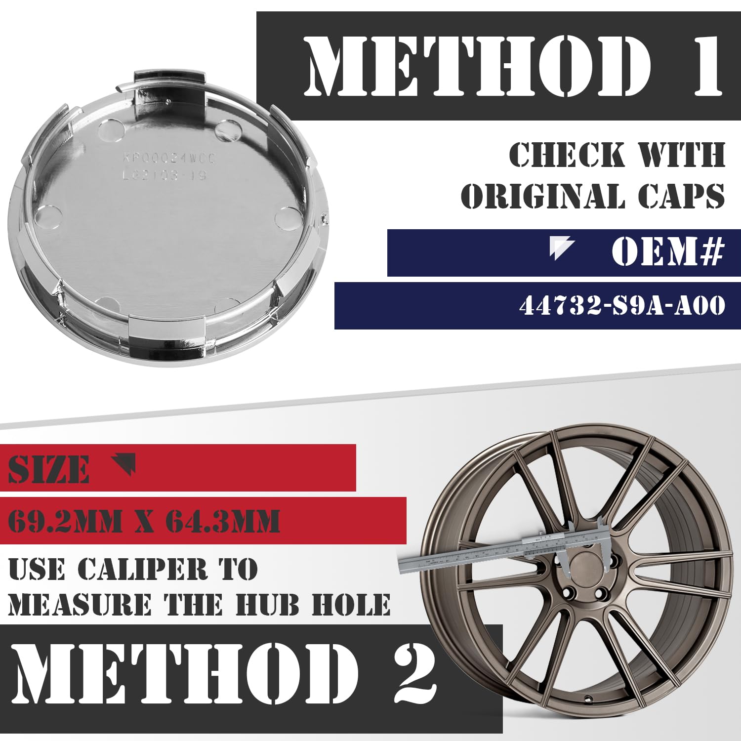 Kitspro 2.7Inch 69Mm Wheel Center Caps For Honda Accord Civic Crv Pilot Rim Hub Caps 44732 S9A A00, Pack Of 4 (Chrome, Outer 69M