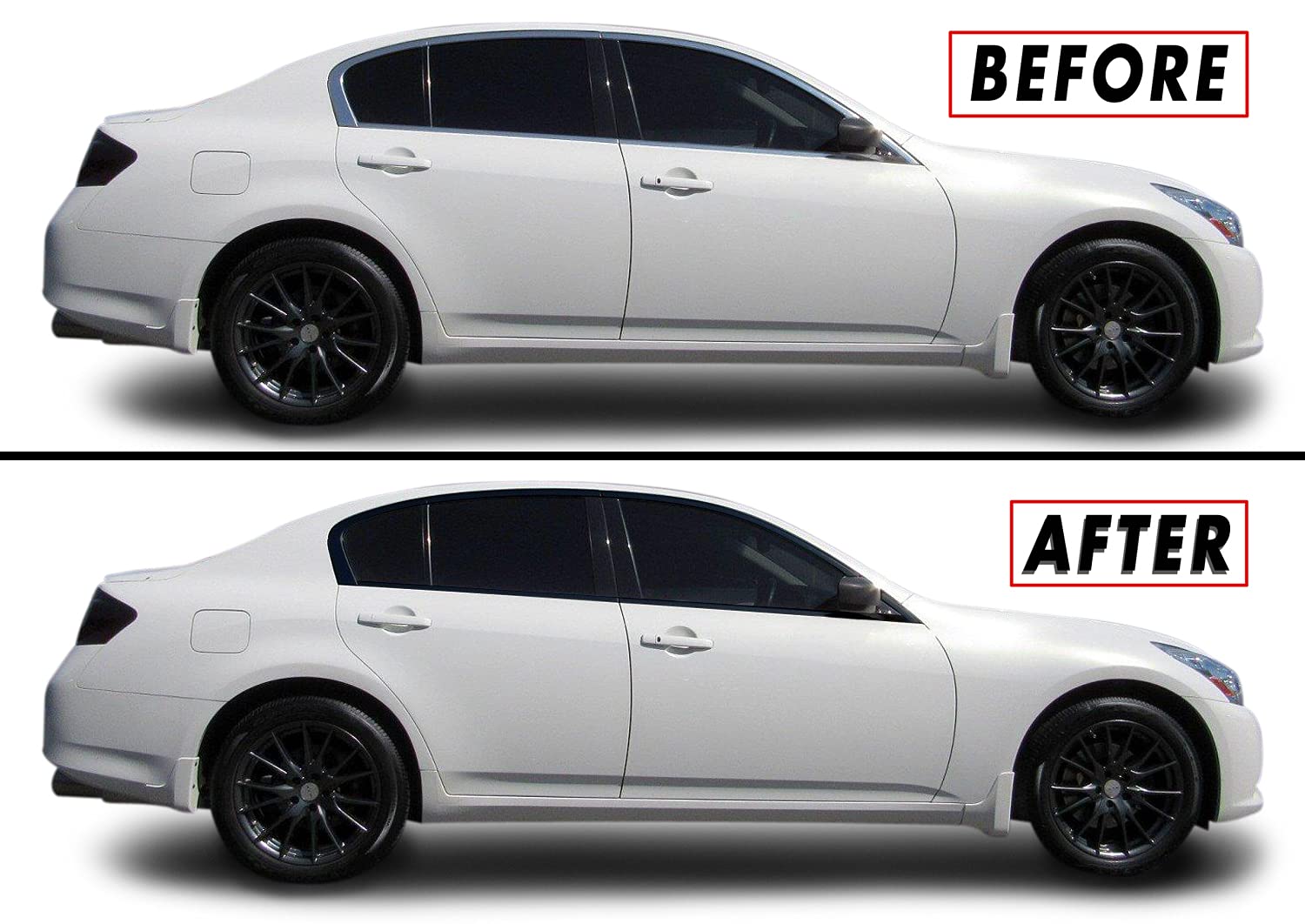 SlickMod Chrome Delete Vinyl Overlay for 2007-2015 Infiniti G35 G37 Q40 Sedan Window Trim - Gloss Black