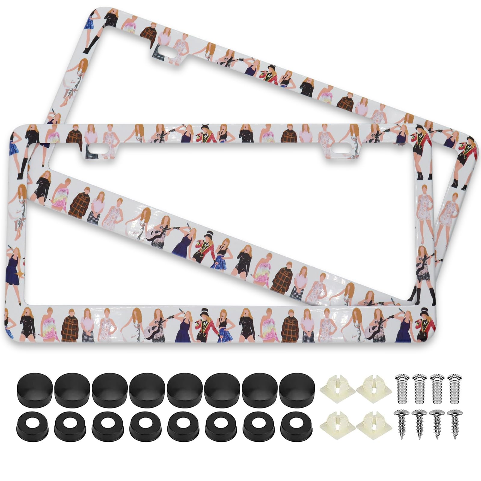 Pop Singer License Plate Frames, 2 Pack Album Inspired Music Lover Fans Gift Car Plate Frame, Stainless Steel License Plate Hold