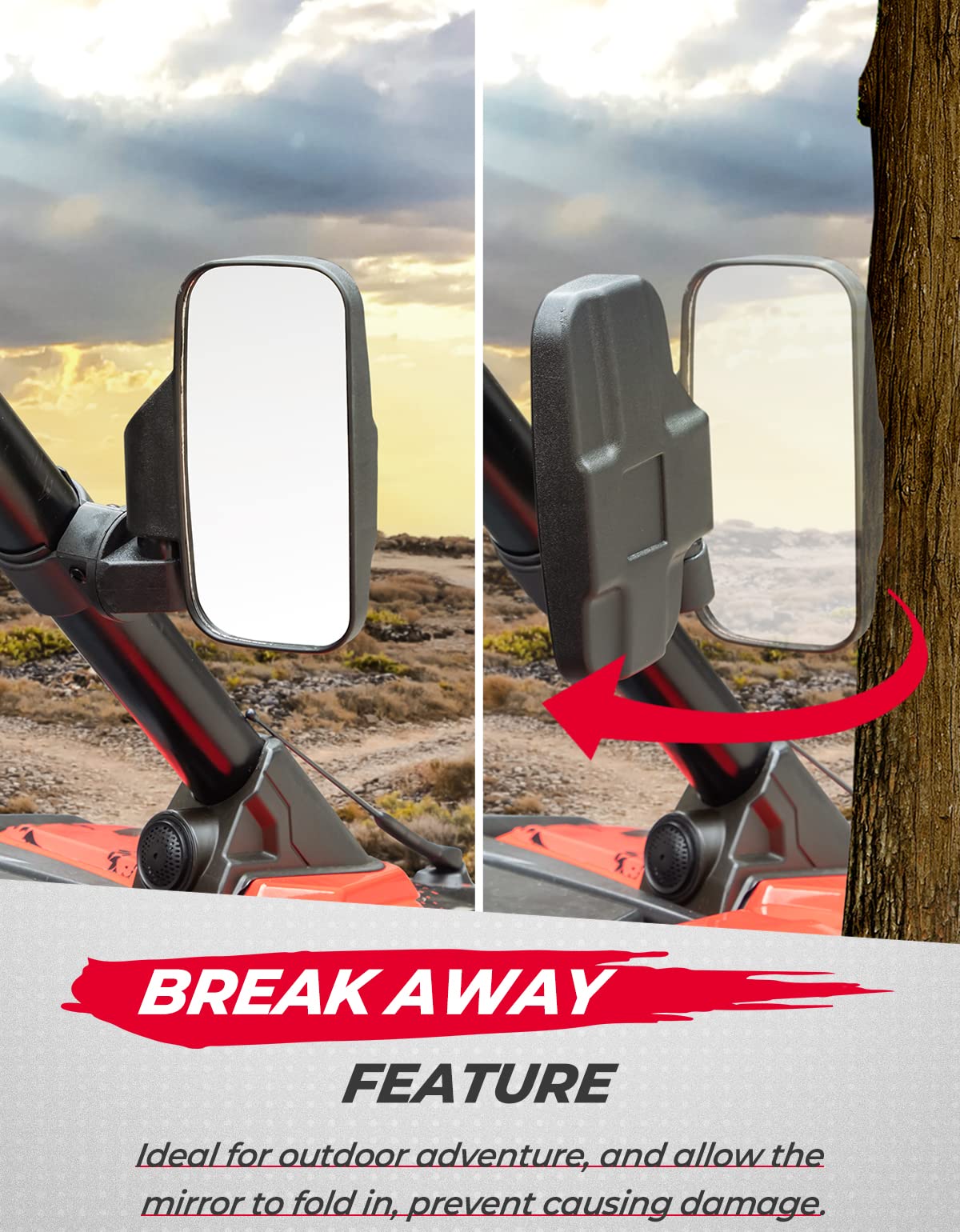 KEMIMOTO UTV Mirrors UTV Side Mirrors Fits 1.6 inch to 2 inch Roll Cage Compatible with Polaris RZR 900 1000 Can Am Kawasaki Mul