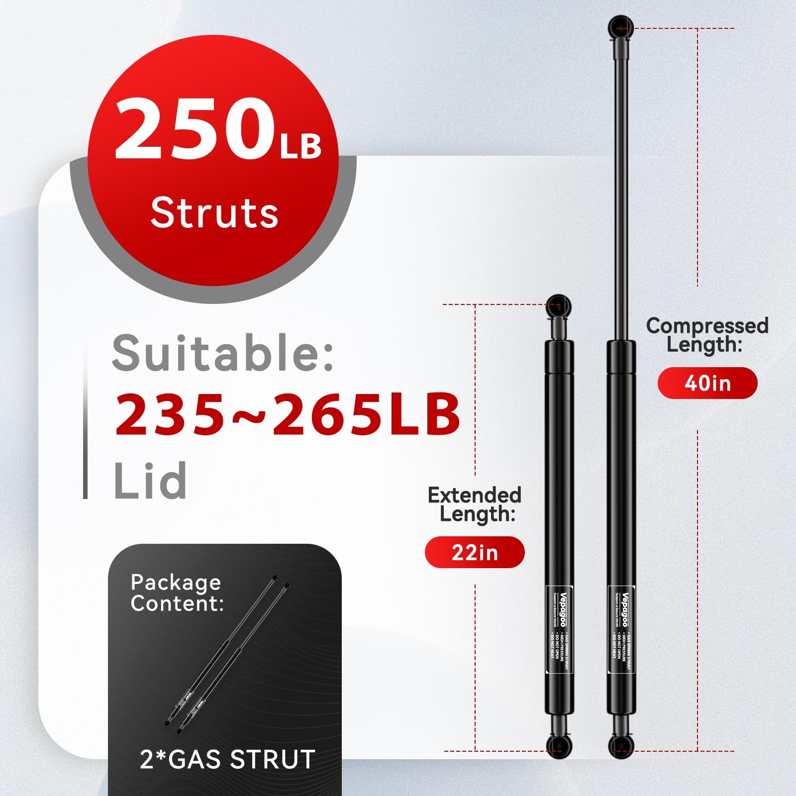 Vepagoo 40 Inch 250Lb Gas Struts Shocks For Heavy Duty Lid,1112N Lift Support For Tonneau Cover Truck Rv Bed Snowmobile Trailer