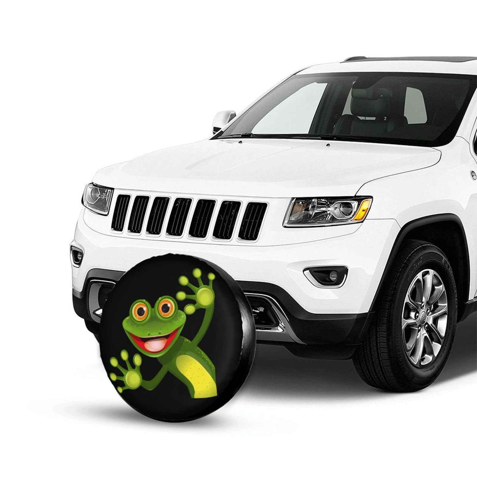 OCIOVAN Spare Tire Cover, 14" Weatherproof UV Protection, Merry Green Frog Cute Animal, Fits Trailer RV SUV Truck