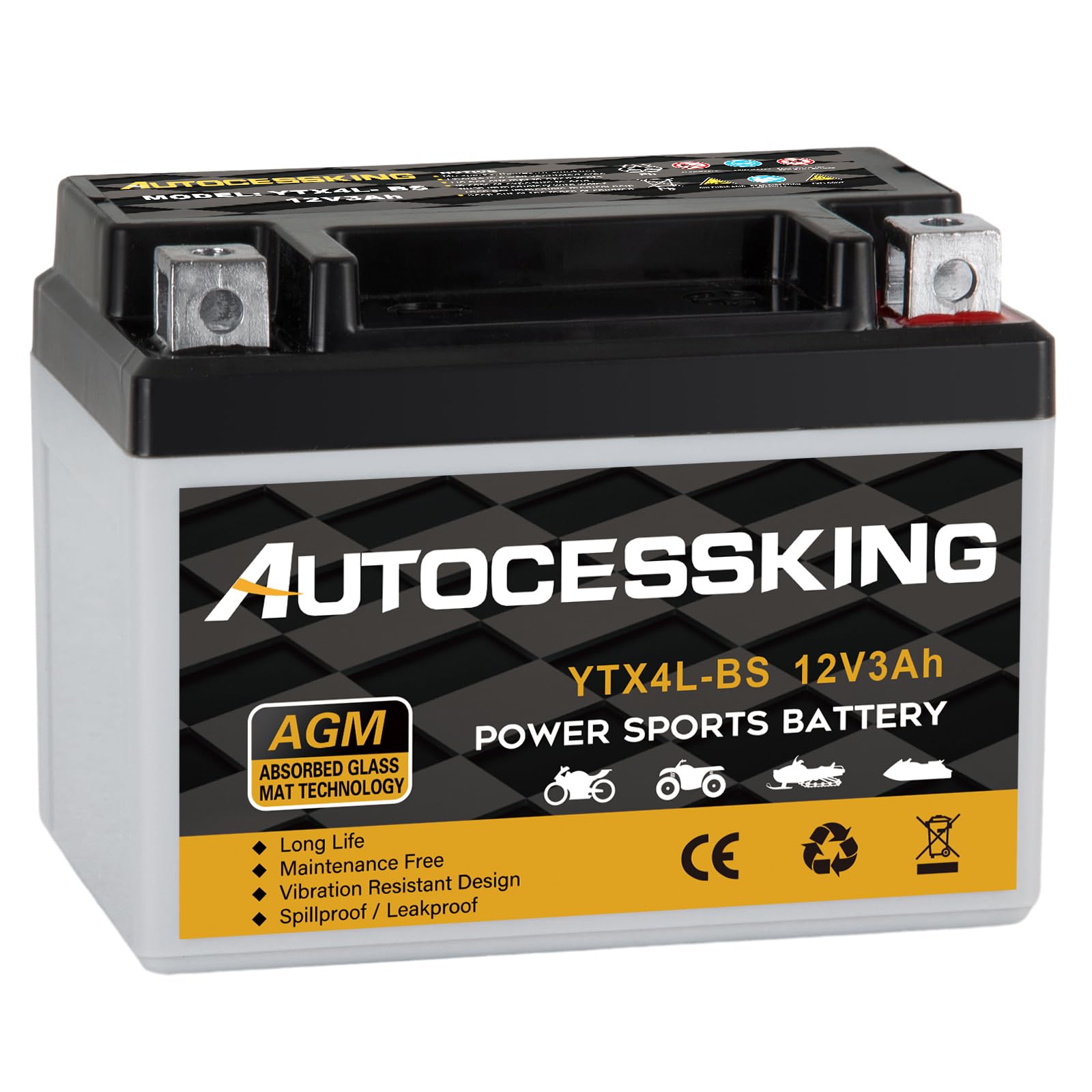 Autocessking AUX14 BCI Group 400 AGM Auxiliary Battery, 12V 14Ah, 200 CCA, 20 RC Rechargeable