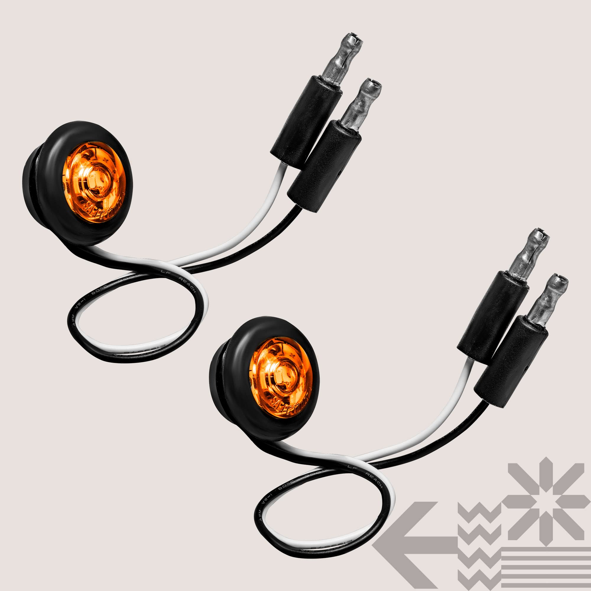 2Pc 34 Round Amber Trailer Led Marker Light Dot Fmvss 108] Sae P2Pc] Semi-Spherical Output] Ip67 Waterproof] Bullet Style] Round