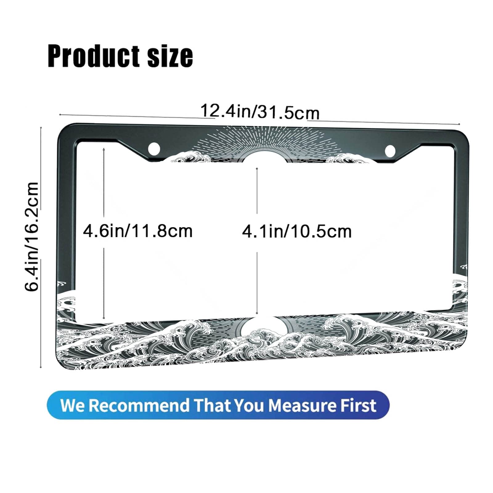 Hosnye Japan Wave License Plate Frame Sun Oriental Design Metal License Plate Cover Front Plates Frames Car Tag Frame For Women