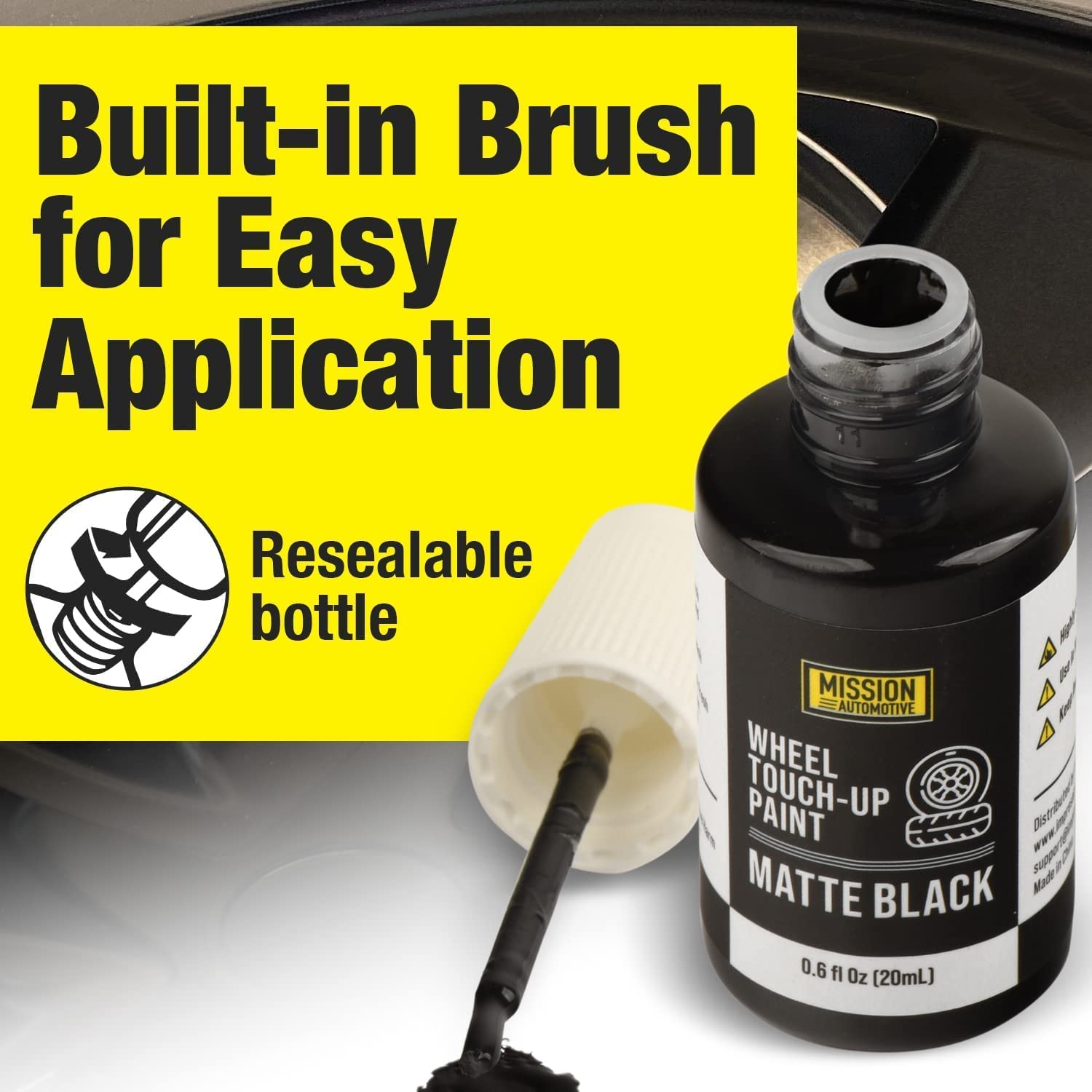 MISSION AUTOMOTIVE Black Rim Touch Up Paint - Satin Matte Finish, Easy Application, Small Size for Tesla Alloy Wheels
