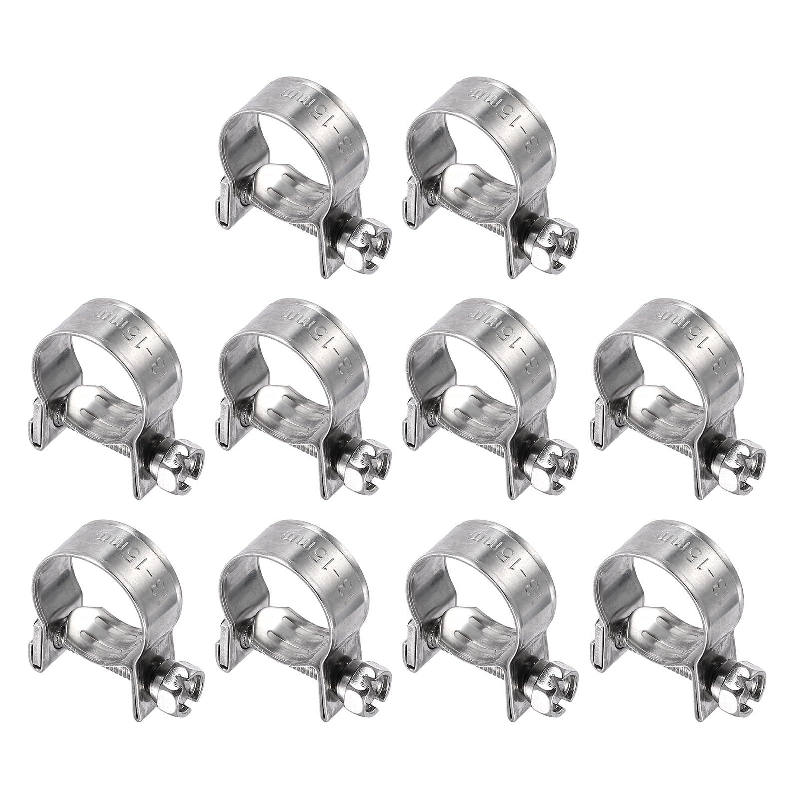 HARFINGTON 10pcs Fuel Injection Hose Clamp 13-15mm Adjustable 304 Stainless Steel Mini Gas Line Hose Clamp for Automotive Agricu
