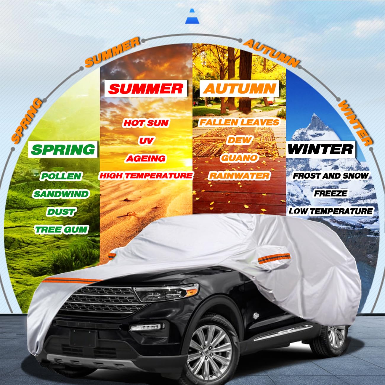 Tucarest 6 Layers Full Car Cover For Suv- Waterproof, Insulated, Anti-Uv, Snow-Proof, Hail-Resistant, Anti-Wind, All-Weather, Th