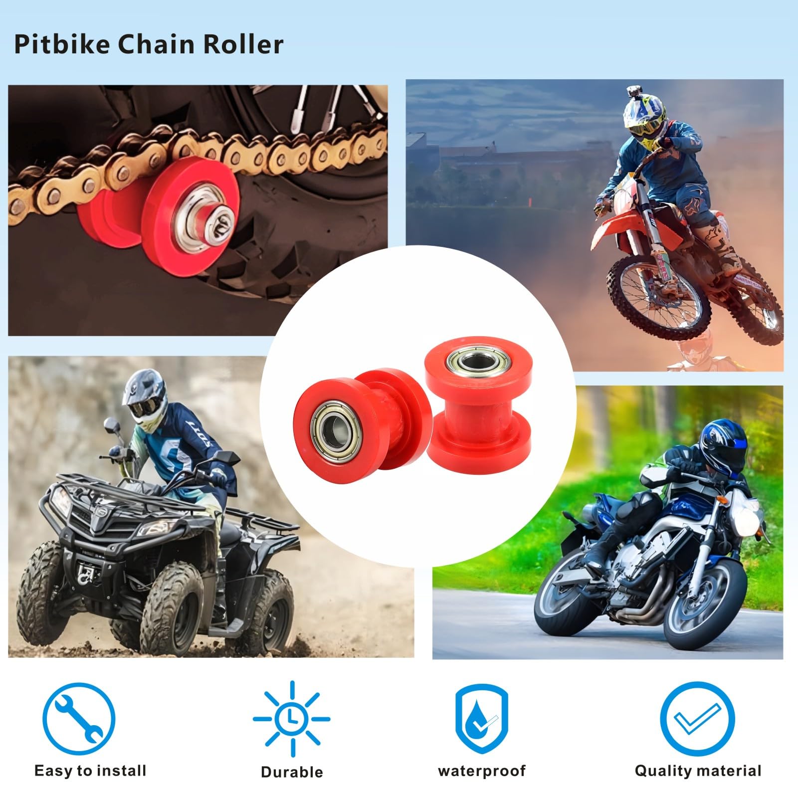 Motcoda 8mm and 10mm Chain Roller Pulley Tensioner Wheel Guide Per for Motorcycle Mini Bike Atv 125cc 140cc 160cc SSR XR125 KLX1