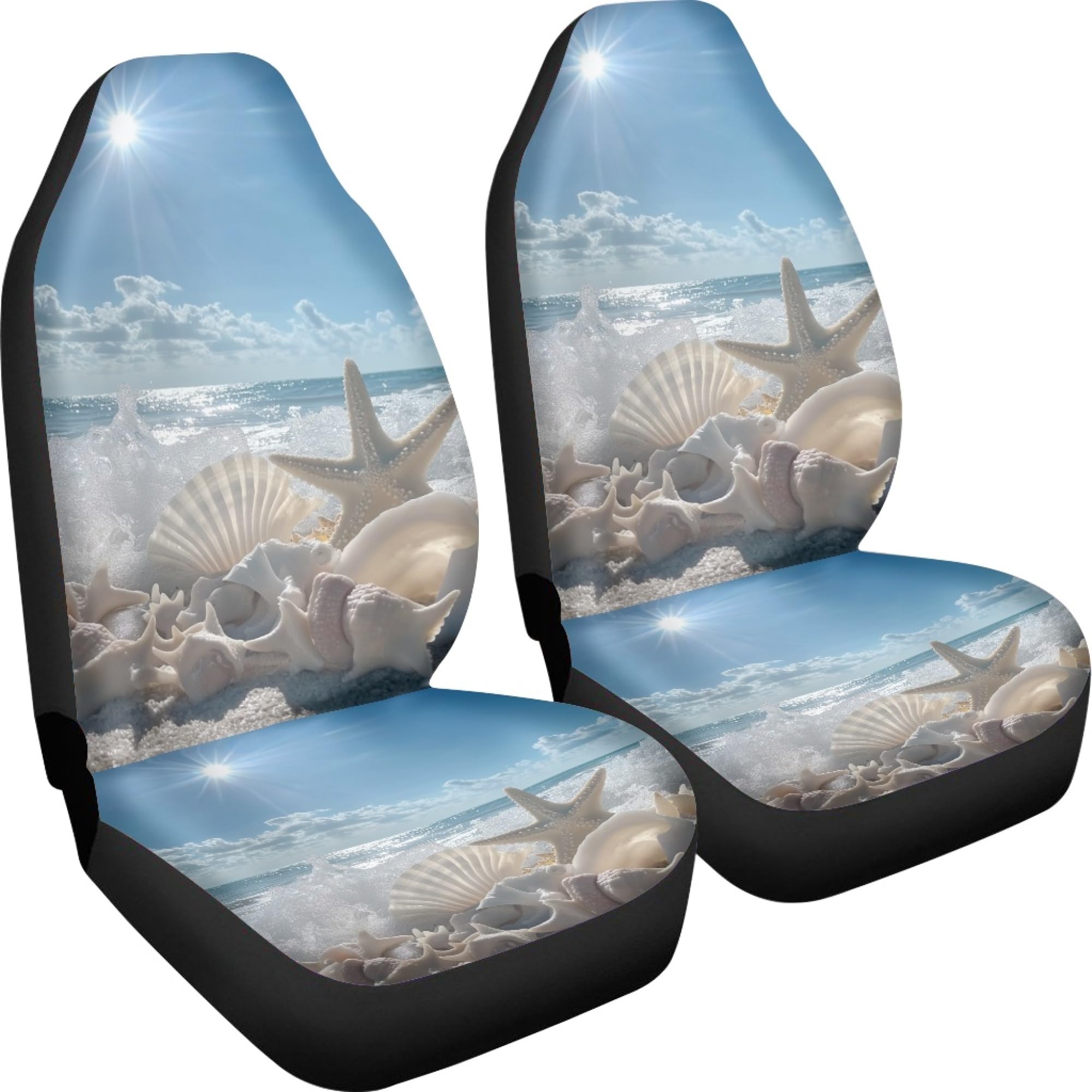 Bigcarjob Ocean Style Universal Car Seat Cover 2Pcs Bucket Seat Covers Holiday Travel Car Front Seat Saddle Mat Covers