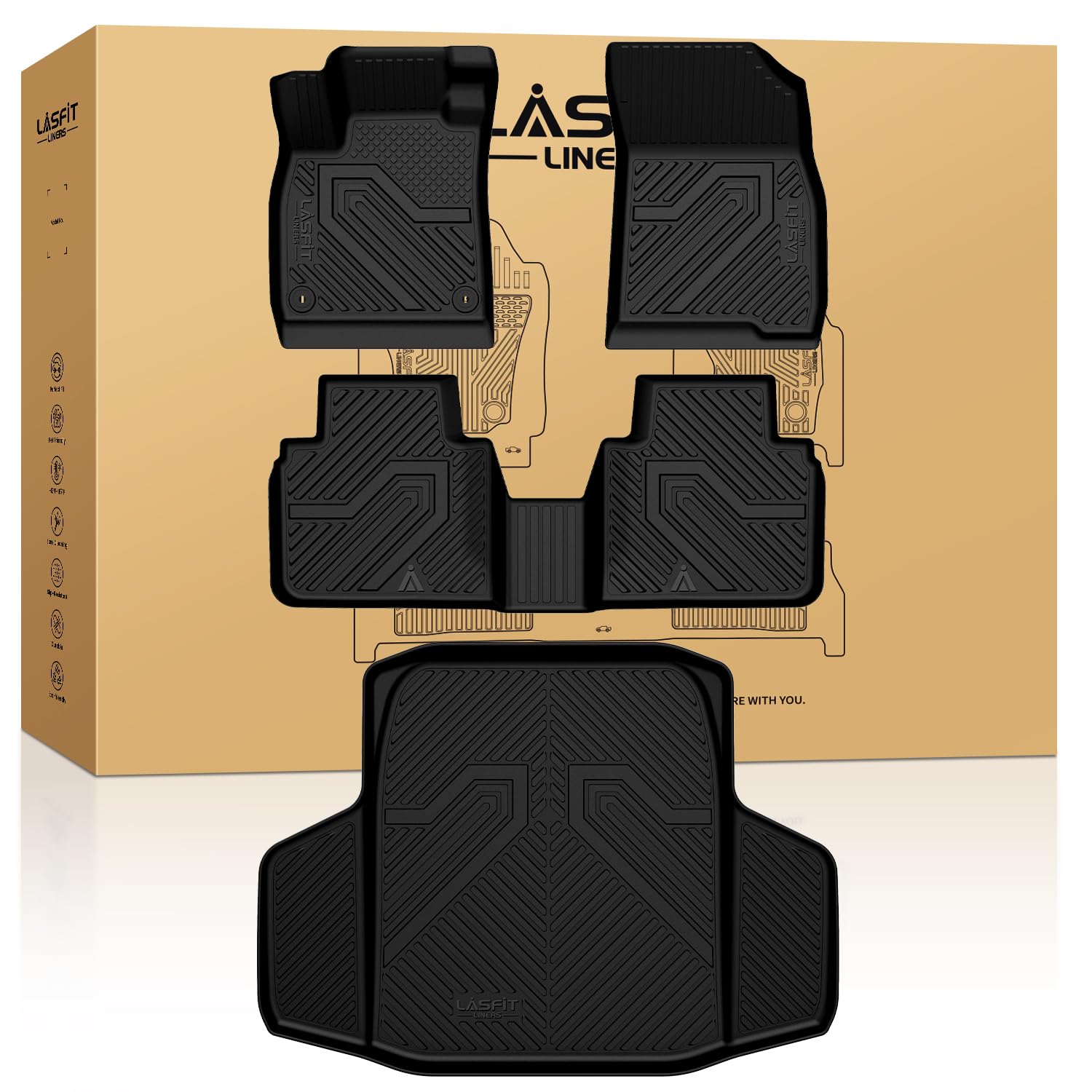 Lasfit Floor Mats And Trunk Mat For Honda Accord Sedan 2023-2025 (Include Hybrid Models), All Weather Tpe Floor Liners 1St & 2Nd