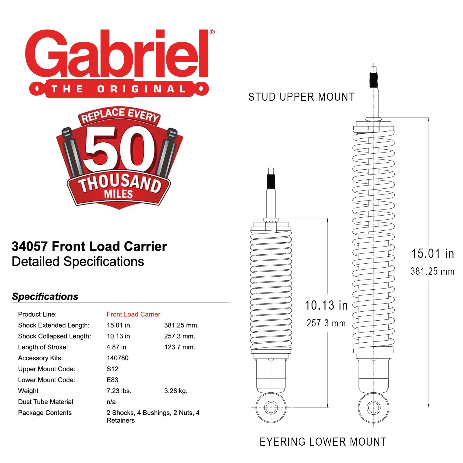 Gabriel 34057 Load Carrier Front Towing Shock Absorbers For 80-96 Ford Bronco; 84-89 Ford Bronco Ii; 80-83 Ford F-100 Rwd; 80-96