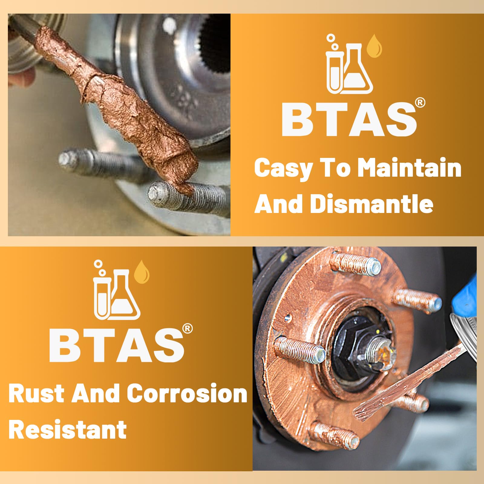 BTAS Copper Anti-Seize Lubricant, 8 oz, High Temperature & Rust Resistant, Model CAS-08, Ideal for Automotive Parts, Red