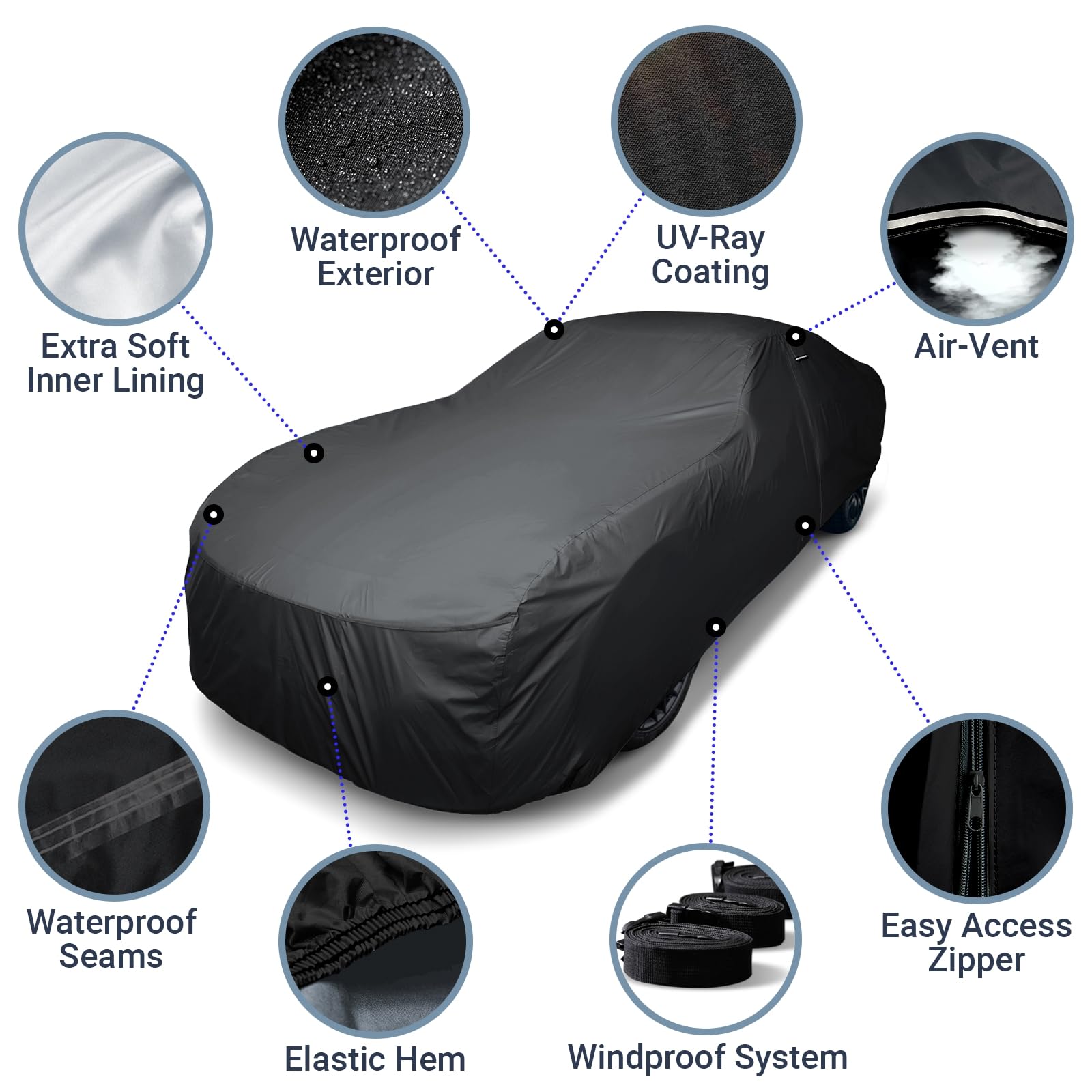 iCarCover 30-Layer Premium Car Cover Waterproof All Weather Rain Snow UV Sun Protection, El Camino, Monte Carlo, Thunderbird, Cu
