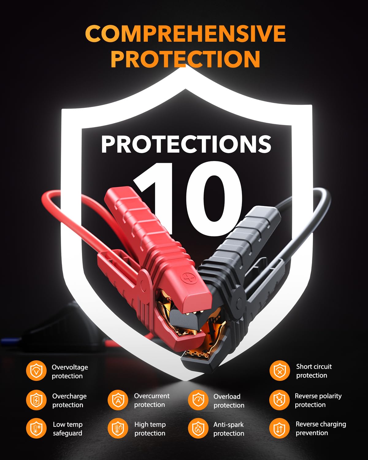OXILAM Jump Starter 6000A - Portable Car Battery Jumper, 12V Lithium, LED Display, Orange, Model Y2