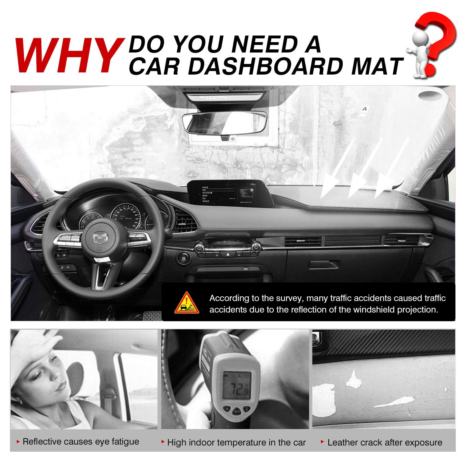 Autorder Dashboard Cover Mat For Mazda 3 2019-2025 Accessories Dash Cover Flannel Dash Mat Sunshade Glare Uv Rays Protector (Without Hud)