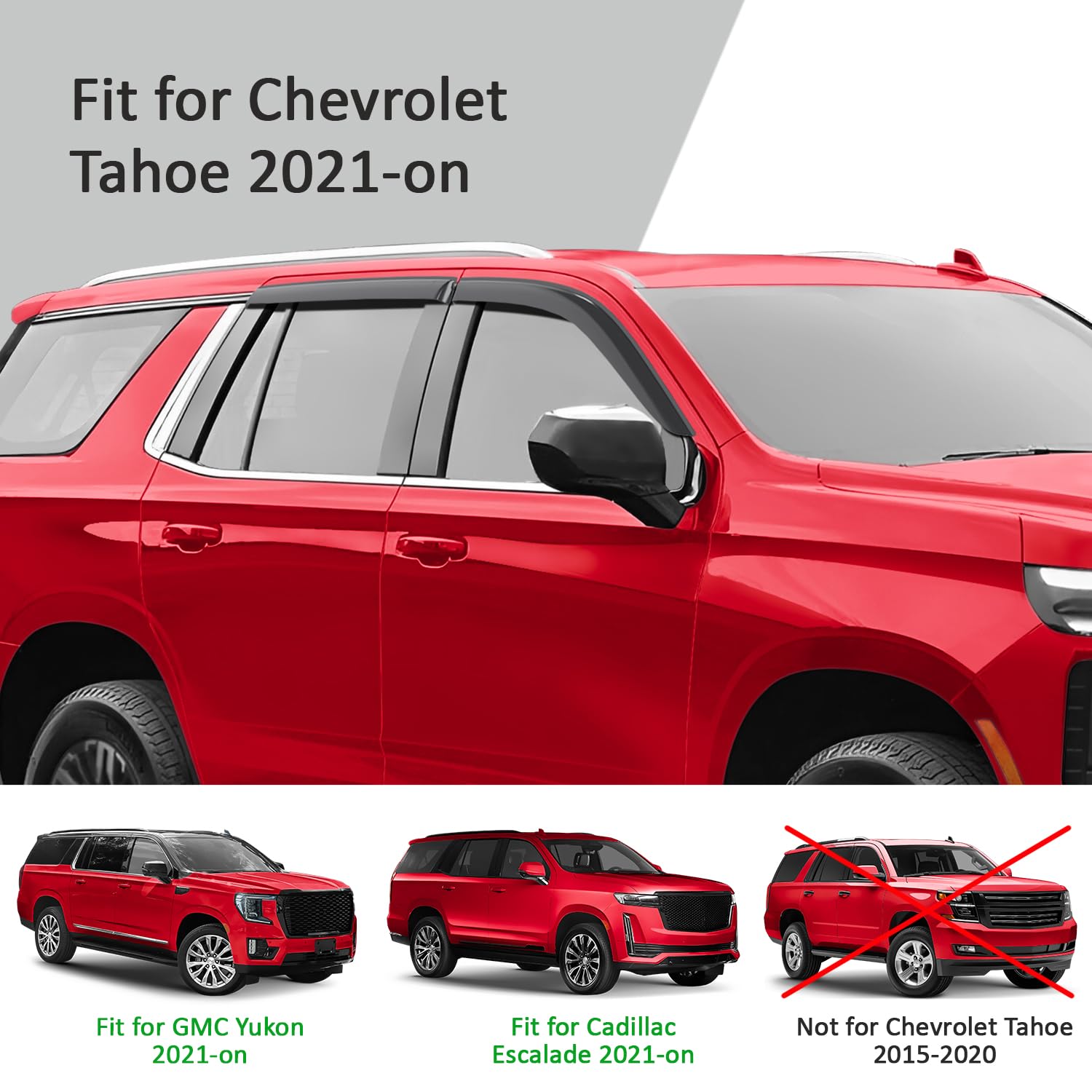 Voron Glass Tape-On Extra Durable Rain Guards For Chevrolet (Chevy) Tahoe 2021-2025, Window Deflectors, Vent Window Visors, 4 Pi