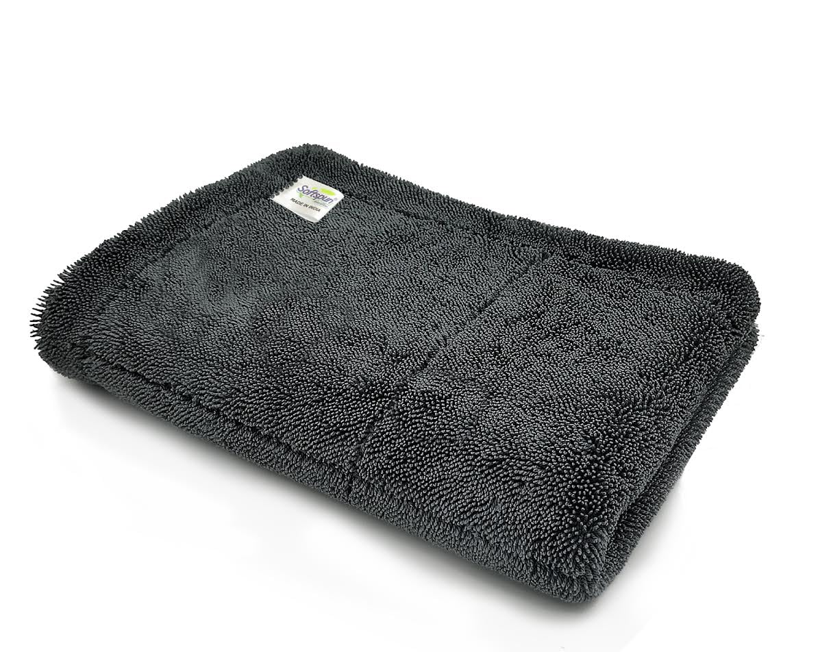 SOFTSPUN Microfiber Cloth for Car  1200 GSM, 40x60cms, 1Pcs, Grey Super Absorbent Towel  Edgeless Design with Plush Pile and L
