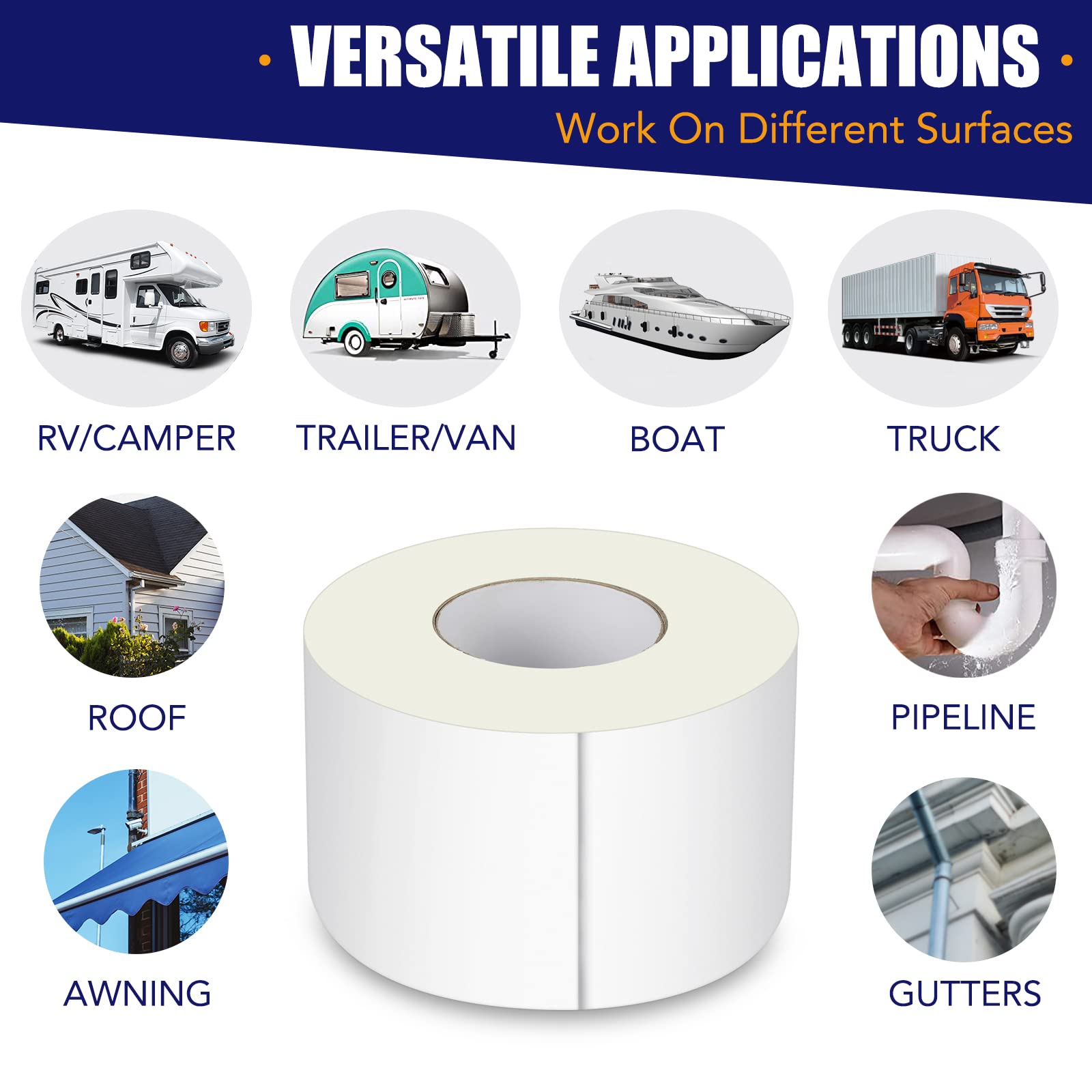 RV Roof Tape, 4 Inch x 50 Feet RV Sealant Tape, UV & Waterproof RV White Seal Tape for RV Repair, Window, Boat Sealing, Truck an