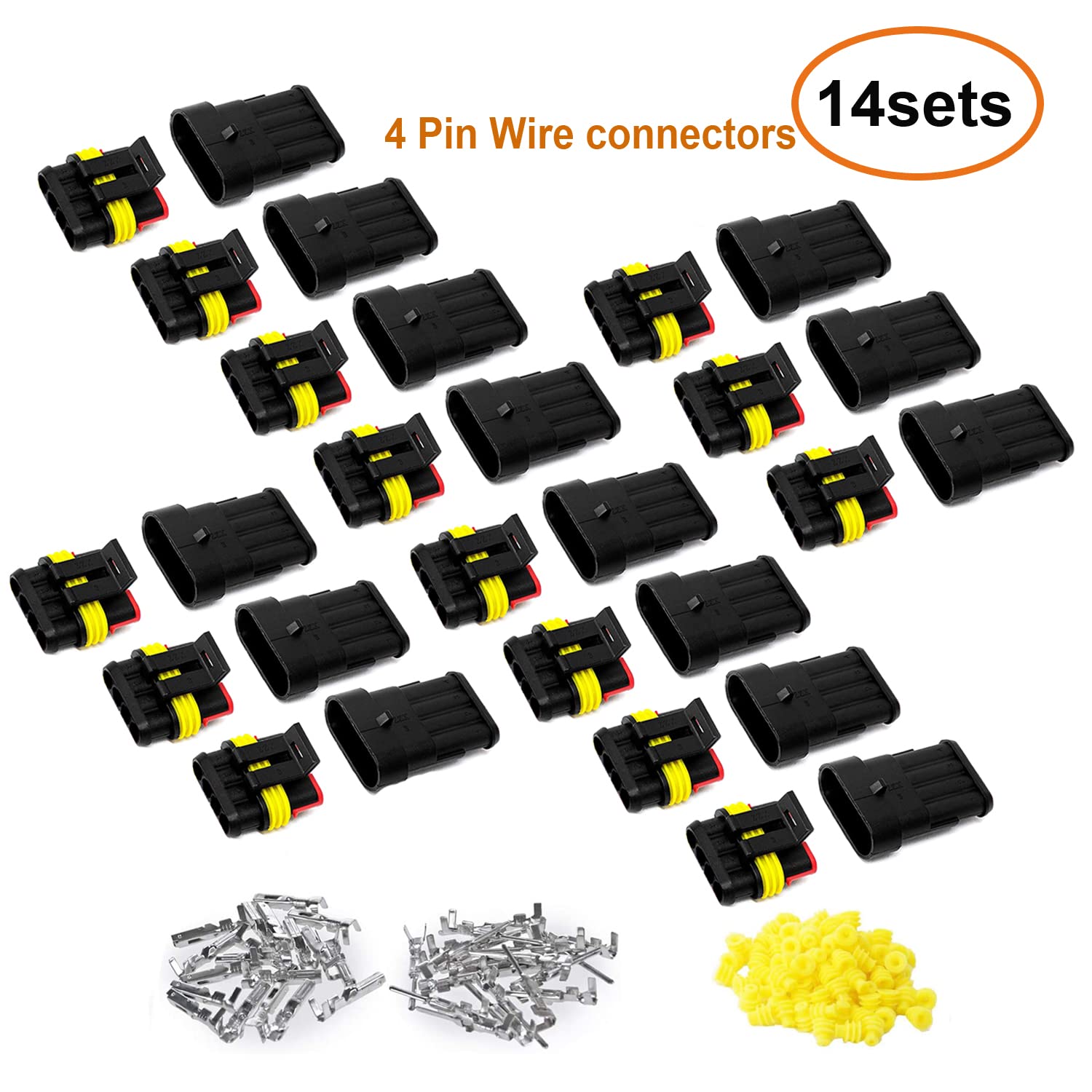 Twippo 14 Kits 4 Pin Connector Automotive Electrical Connectors Quick Connect 4 Pin Wire Connectors Waterproof Connector 4 Way W