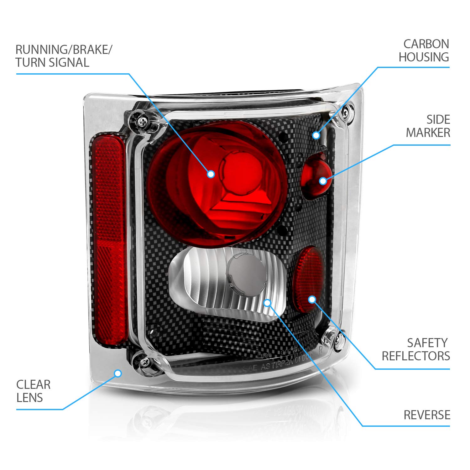 Amerilite Carbon Replacement Brake Tail Lights Housing Set For Chevy/Gmc Full Size - Passenger And Driver Side