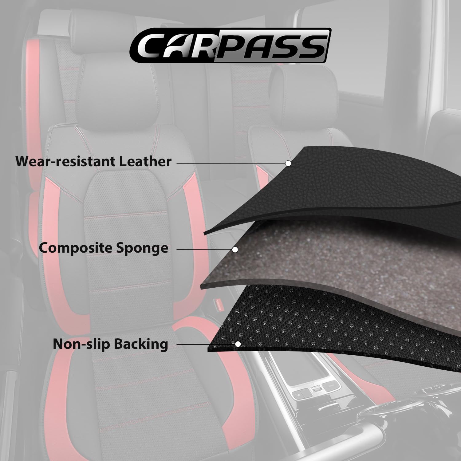 Car Pass 5 Seats Leather Car Seat Covers, Sideless Car Seat Protectors With Storage Pocket, Water Resistance Seat Cover, Univers
