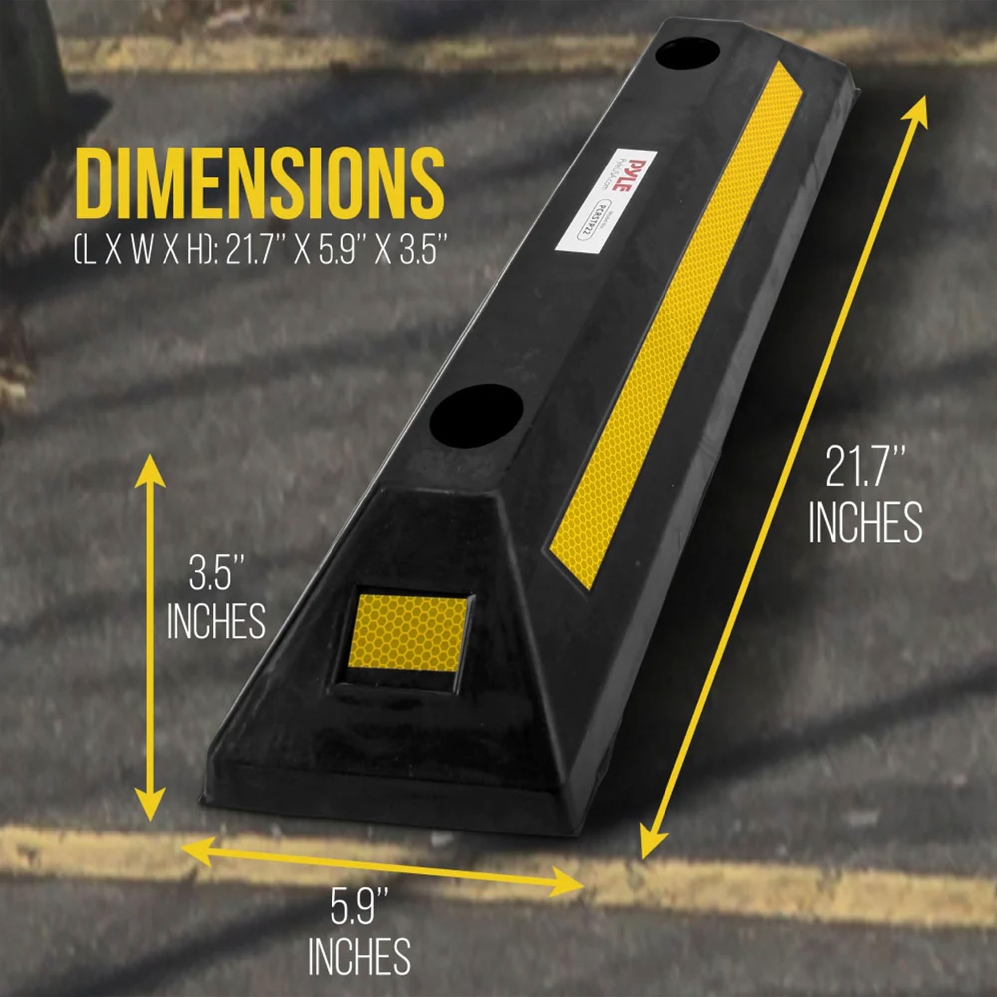 Pyle 2-Pack Heavy Duty Rubber Wheel Stops For Garage Parking - Durable, High-Visibility Tire Blocks For Cars, Trucks, Vans, Rvs,