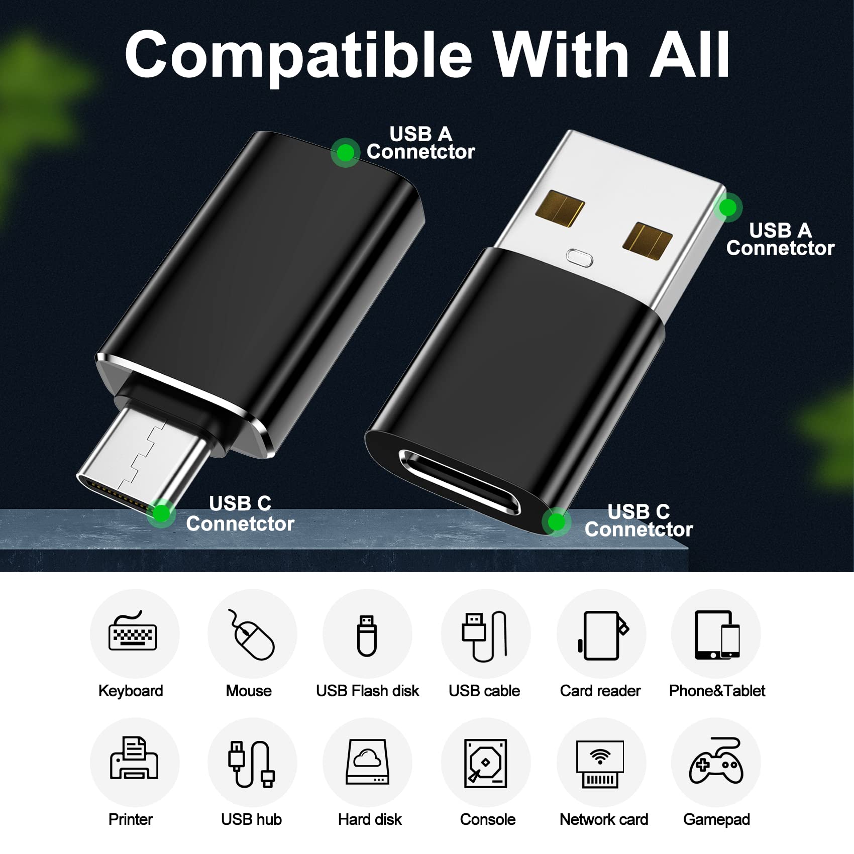 4 Pack,Usb To Usb C Adapter & Usb C To Usb Adapter,[2*Type C Female To A Male Charger]&[2*Usb C Male To Usb 3.0 Female] Otg Conv