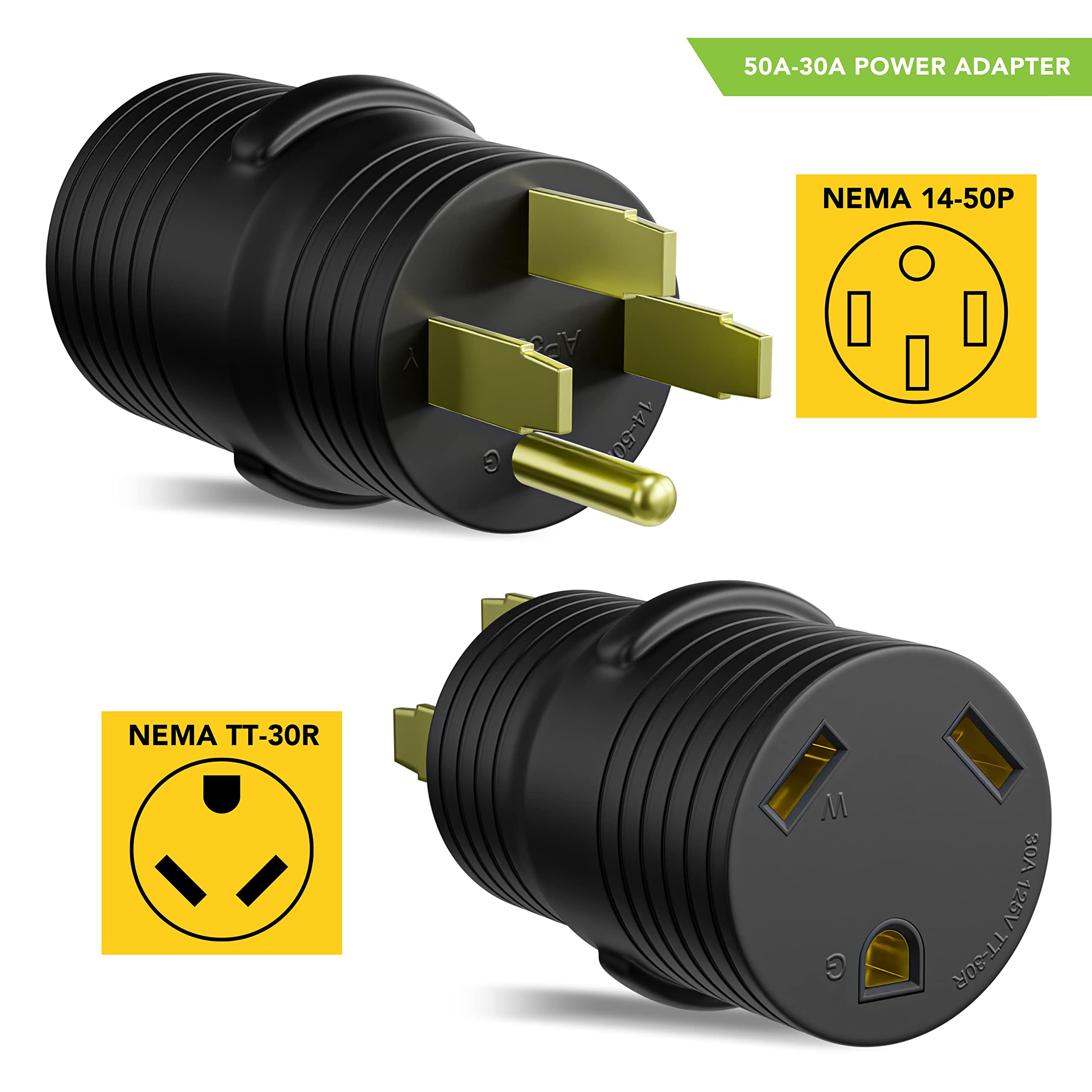 Leisure Cords Power Adapter 4 Prong 50 Amp Male To 30 Amp Female Rv Camper Generator Plug Outdoor Electrical Power Converter (50 Male - 30 Female)
