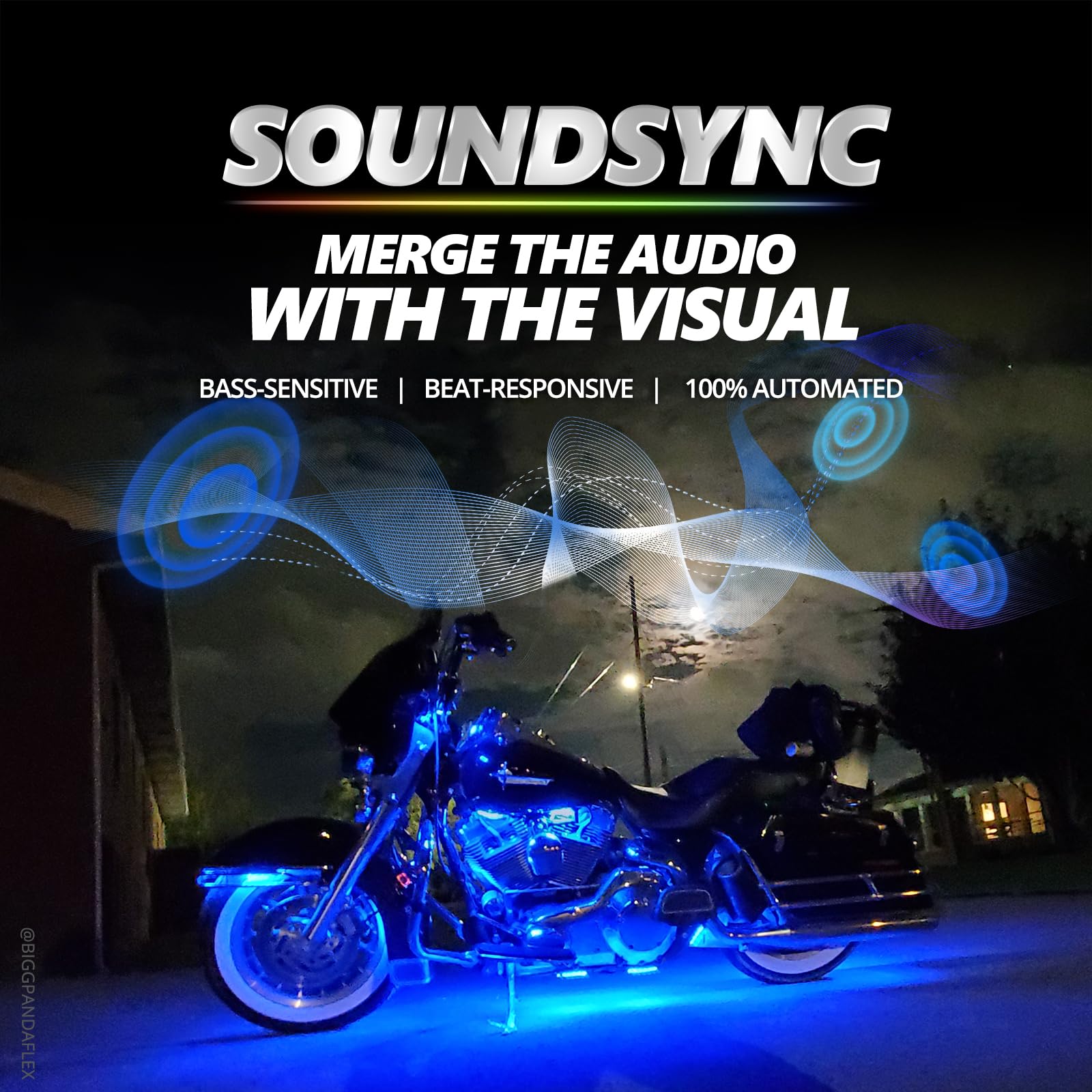 Opt7 Aura Pro Motorcycle Led Light Kit Smart Brake, Rgb Multi-Color Bike Underglow Neon Light Bluetooth App, Motorcycle Under Gl