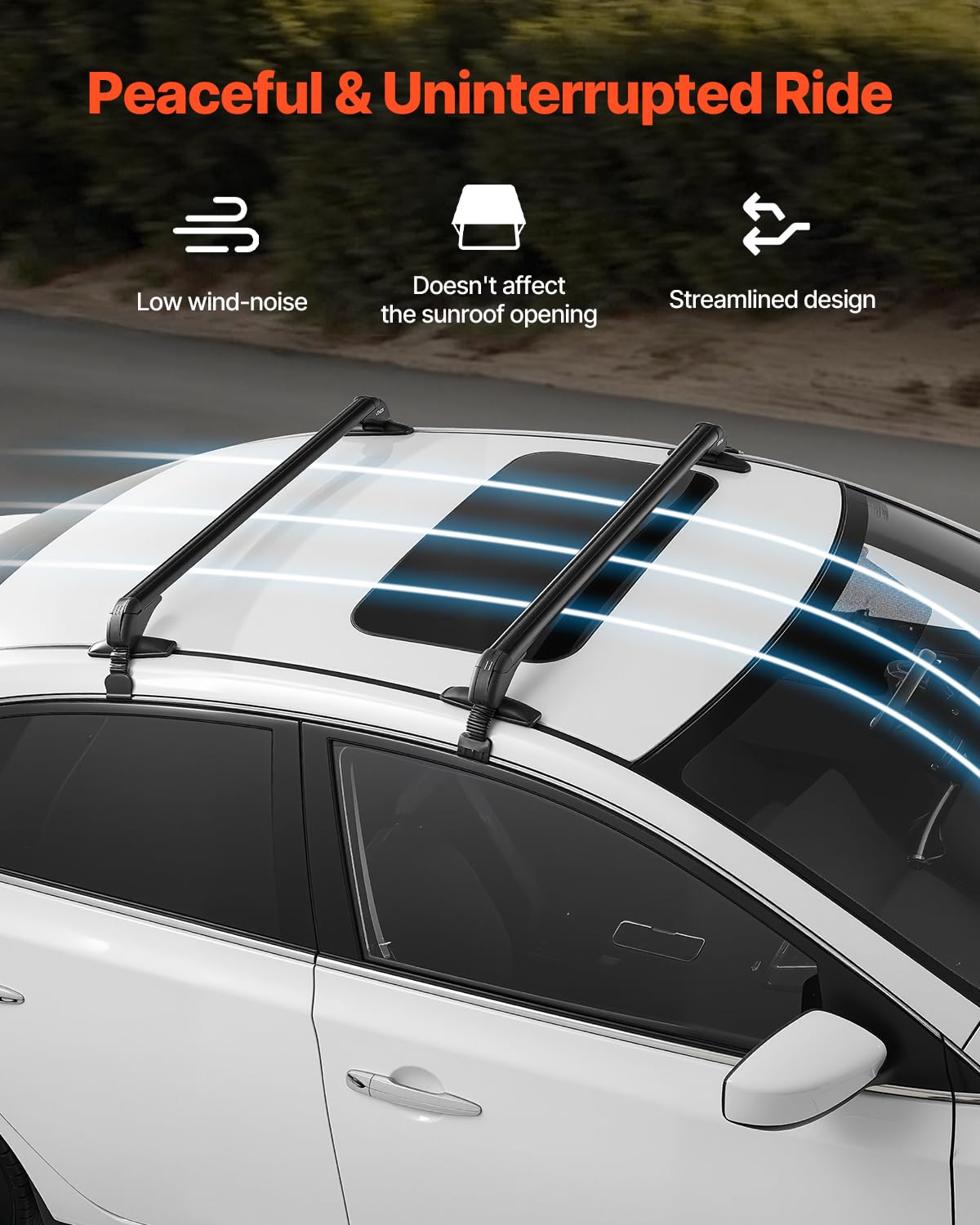 VEVOR Roof Rack Cross Bars, Universal Fit for Naked Roofs Without Raised Rails/Flush Rail/Black Moldings, 165 LBS Capacity, Lock
