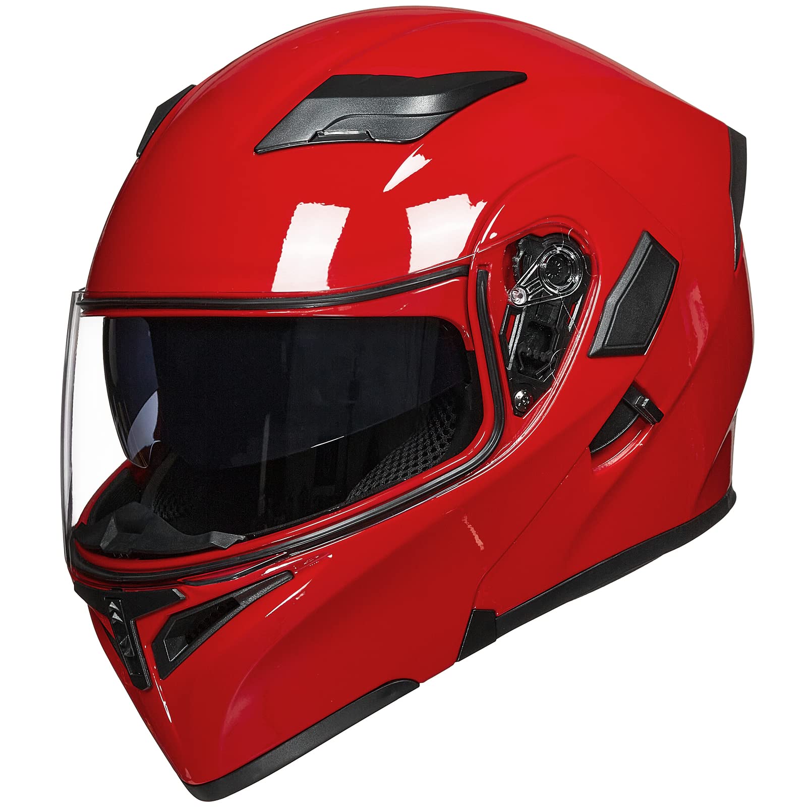 Ilm Motorcycle Dual Visor Flip Up Modular Full Face Helmet Dot 6 Colors Model 902 (L, Bright Red)