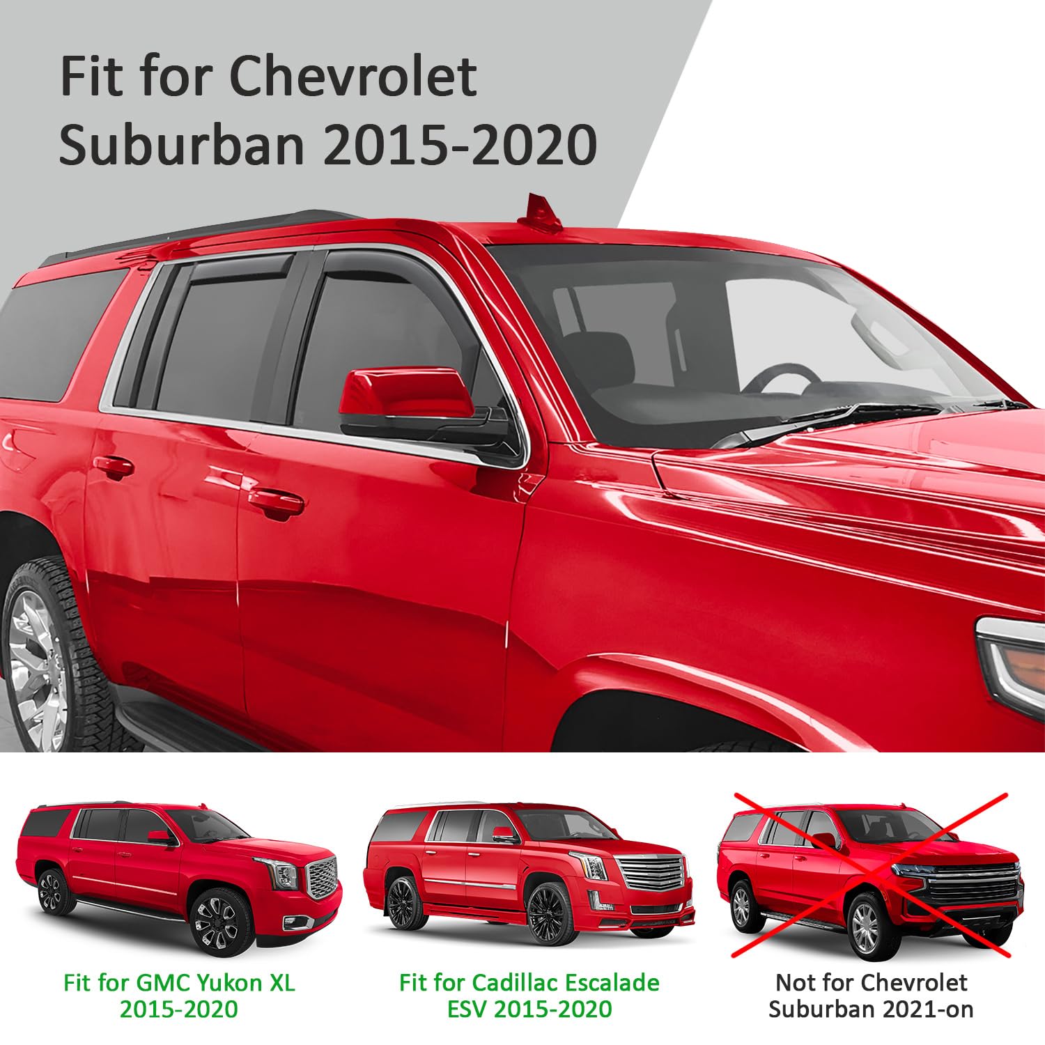 Voron Glass In-Channel Extra Durable Rain Guards For Chevrolet (Chevy) Suburban 2015-2020, Window Deflectors, Vent Window Visors
